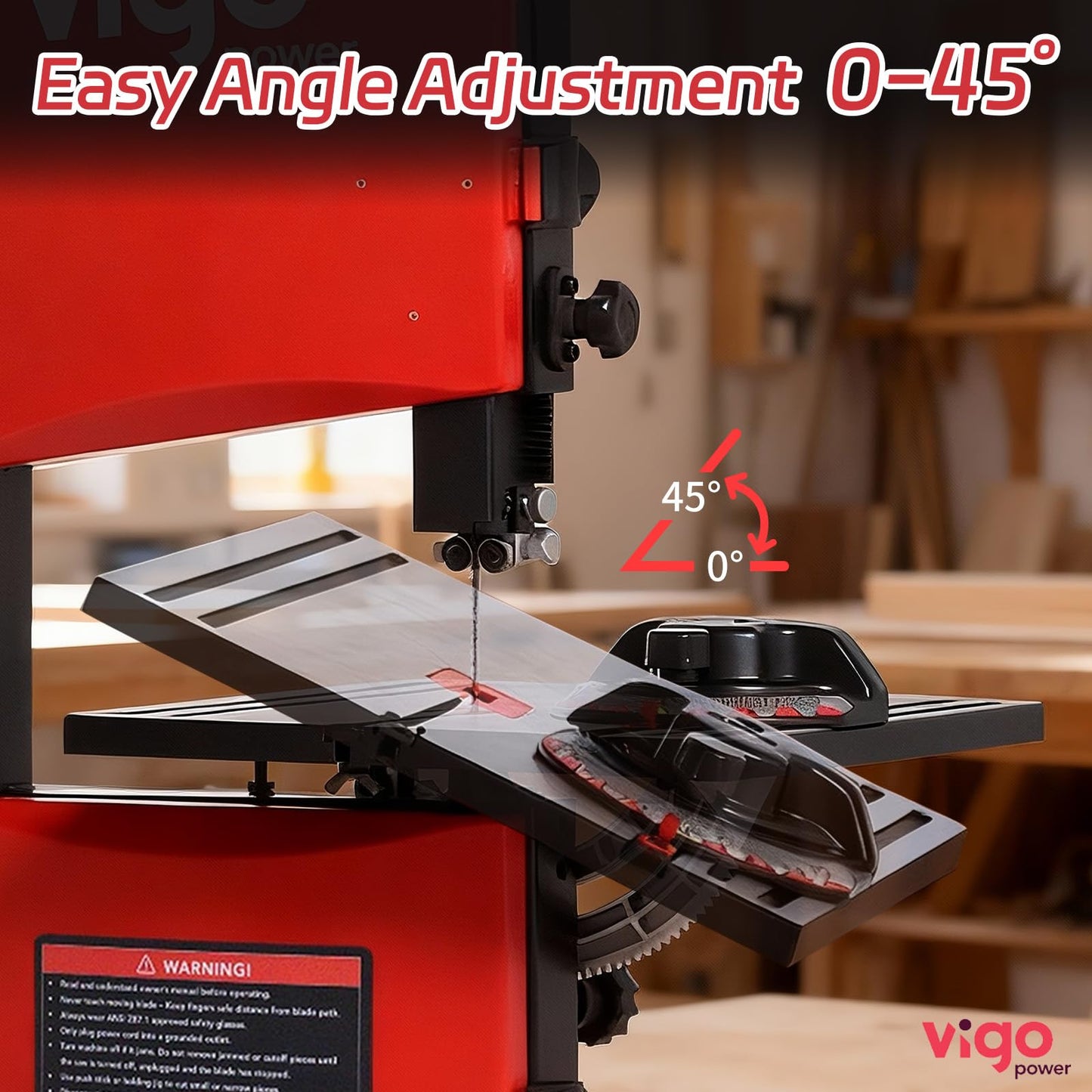 VIGO POWER 9-Inch Benchtop Band Saw for Woodworking, Portable Bandsaw, 2.8A Induction Motor, Dual-Speed 1700/2500 FPM, 12x12" Aluminum Tilting Table 0-45°, Miter Gauge & Dust Port, DIY