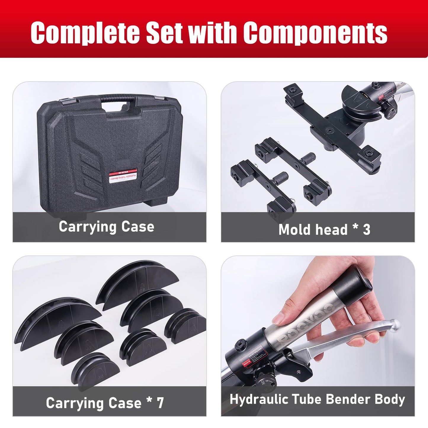 ROGVOC Hydraulic Tubing Bender Kit 1/4"–7/8", 180 Degree Pipe Bender Tool with 7 Dies for Copper and Aluminum, Ideal for HVAC and Refrigeration Applications