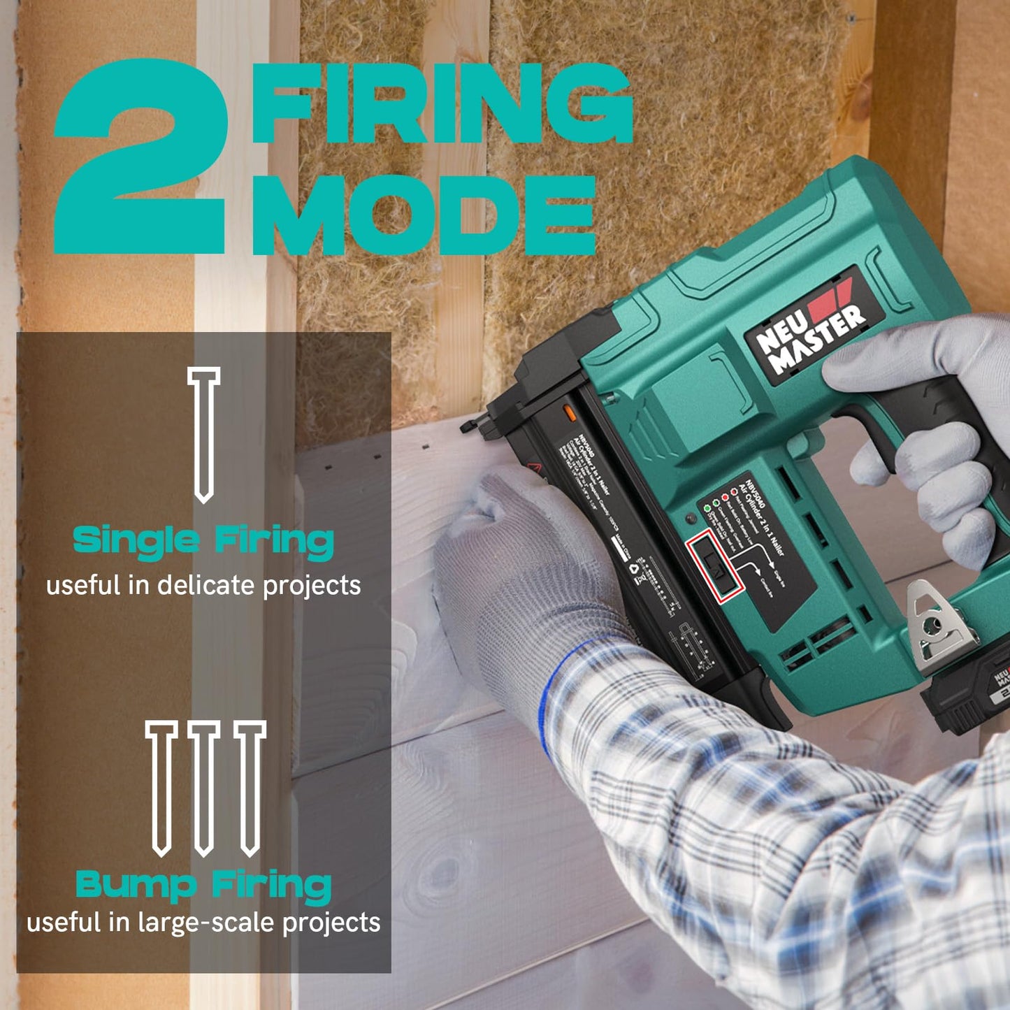 NEU MASTER Nail Gun Cordless with Battery, 2 in 1 20V Brad Nailer/Staple Gun, 18 GA 1000pcs Nails & 500pcs Staples, Nail Gun Battery Powered for Home Improvement, Woodworking, Upholstery & Family DIY