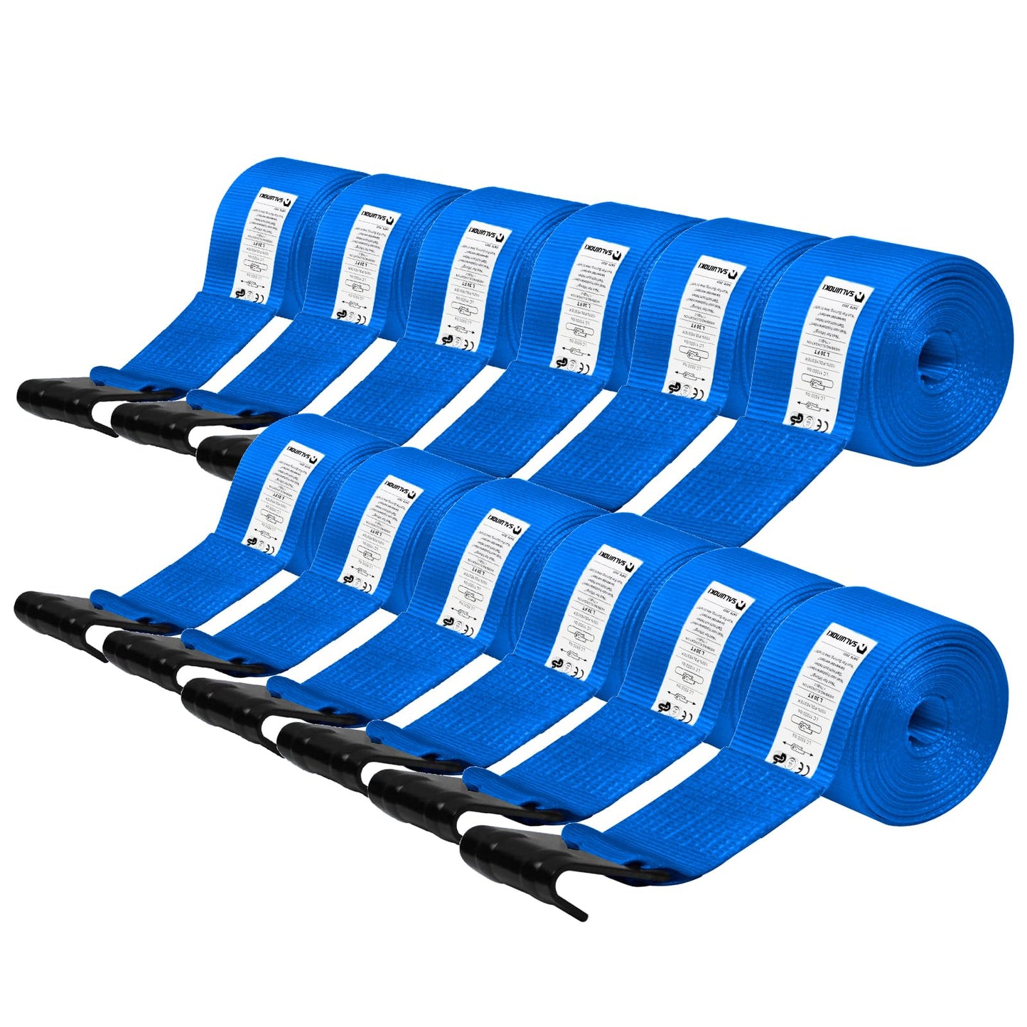 SALUINOKI 12Pack 4 inch Straps Flatbed Strap 4x30 Truck Strap for Flatbed Trailer Winch Strap Heavy Duty 4 inch Ratchet Straps Flatbed Blue