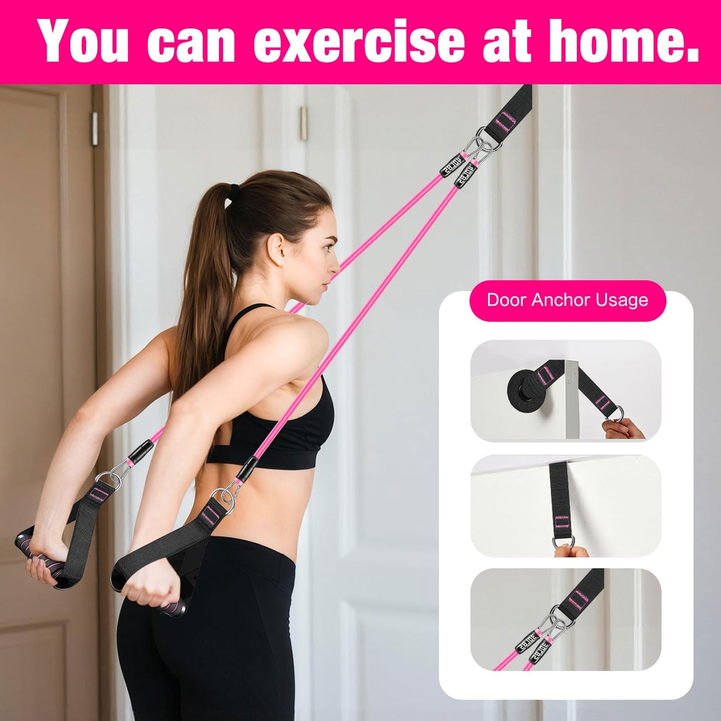 Bbtops Pilates Bar Kit with Resistance Bands(4 x Bands),3-Section Pilates Bar with Stackable Bands Workout Equipment for Legs,Hip,Waist and Arm,Portable Home Gym for Women Full Body (Pink30lbs,40lbs)