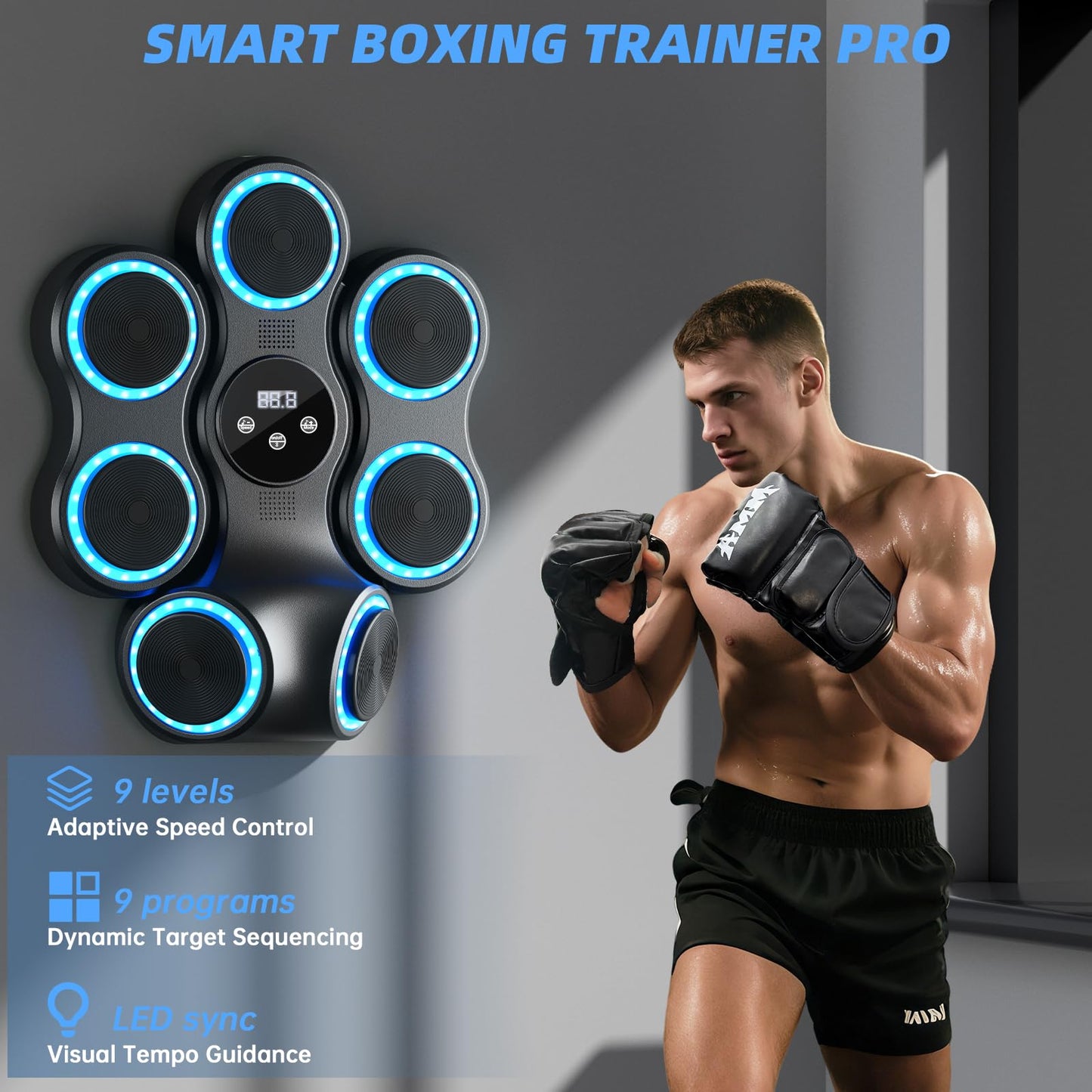 Music Boxing Machine for Adults Kids Interactive Punching Trainer with Boxing Gloves, Large Size Wall Mounted Electronic Boxing Target (Large)