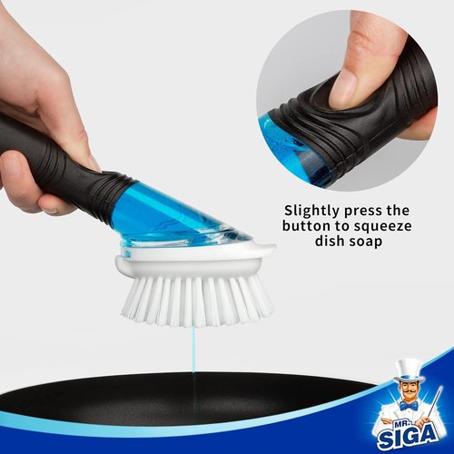 MR.SIGA Soap Dispensing Dish Brush - Efficient Kitchen Cleaning Tool for Pots & Pans | Black, Set of 2