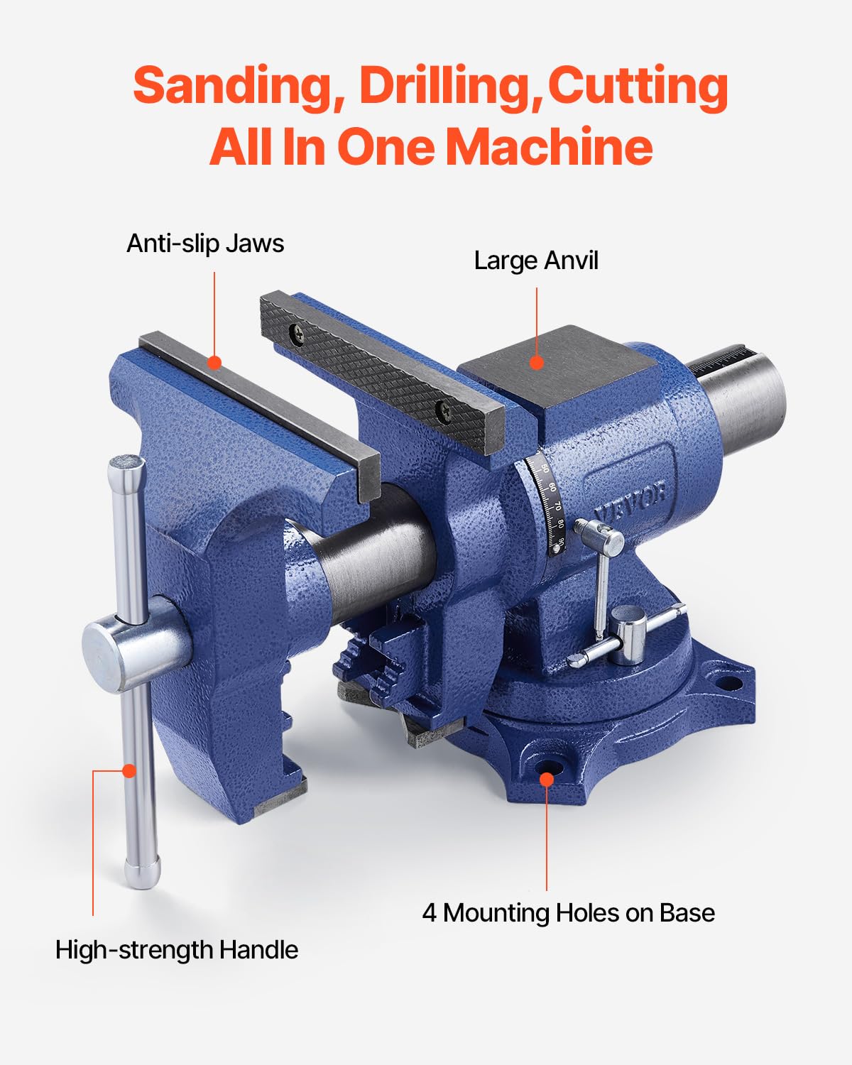 VEVOR Heavy Duty Bench Vise, 6.5 Inch Jaw Width, 5 Inch Max Opening, Multi-Purpose Ductile Iron, Anvil, 360° Swivel Base, 5620 Lbs Clamp Force