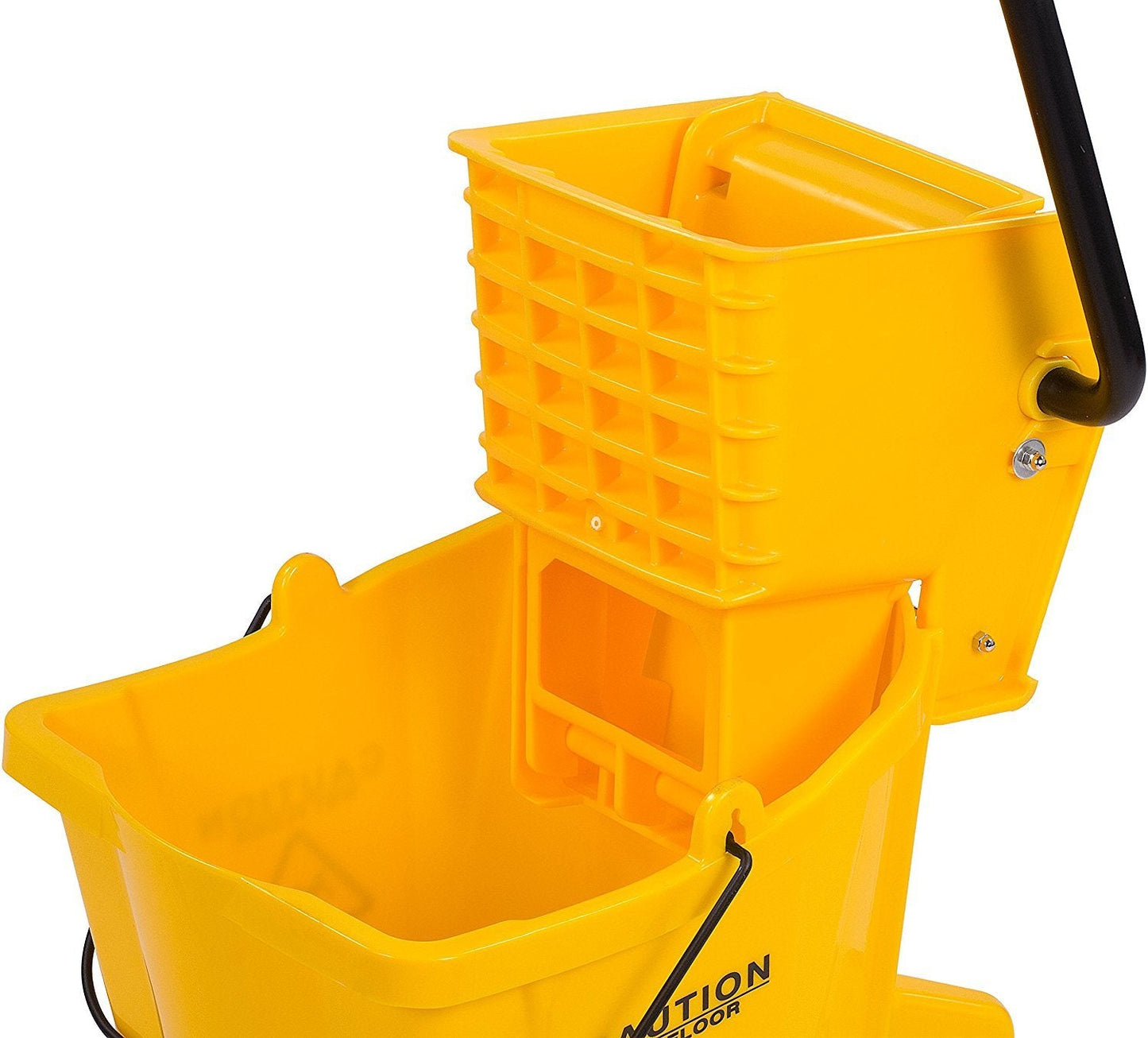Carlisle FoodService Products 26-Quart Commercial Mop Bucket with Side-Press Wringer, Precision-Molded Polypropylene, Durable Wringer, Bucket with Non-Marking Casters, 18.5 x 16.5 x 23 Inches, Yellow