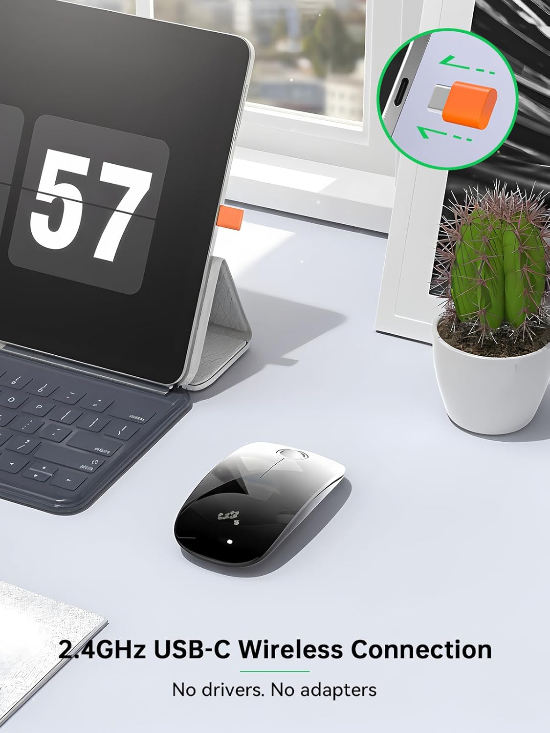 RAPIQUE 800/1200/1600 2.4GHz USB C Wireless Mouse for USB-C Devices, White to Black Gradient Slim Mouse, Silent Click