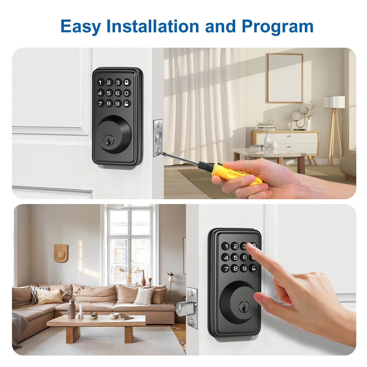 Mlinlccko Digital Passwords Lock an-ti Peeping PIN Passcodes Keyless Entry Door Locks for Security Smart Deadbolt Metal Automatically Time Delay Locking Low Battery Alert