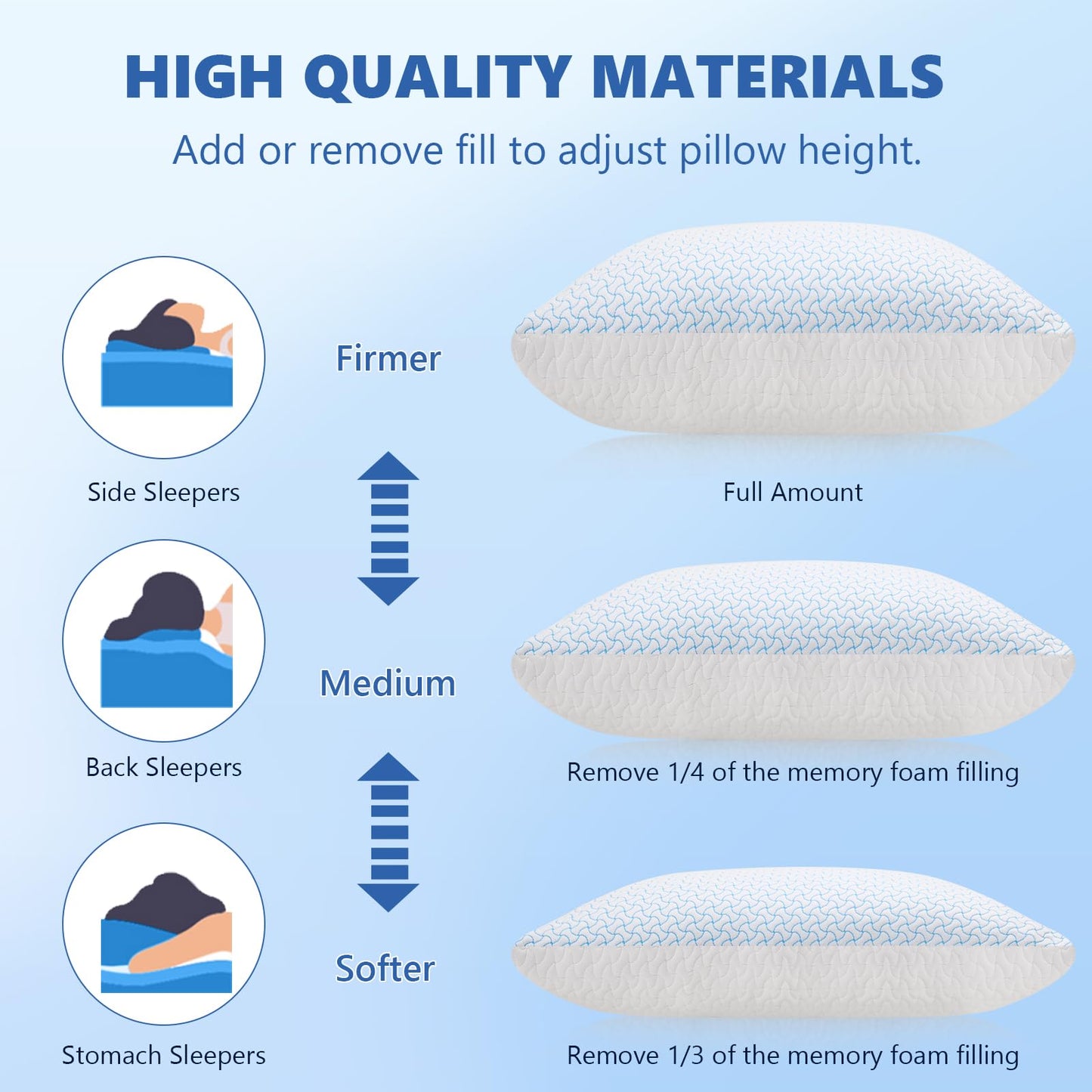 SUPA MODERN Shredded Memory Foam Pillows Queen Size Set of 2, Cooling Bed Pillow for Sleeping for Hot Sleepers, Adjustable Pilllows for Side Back and Stomach Sleepers, Neck & Shoulder Comfort Support