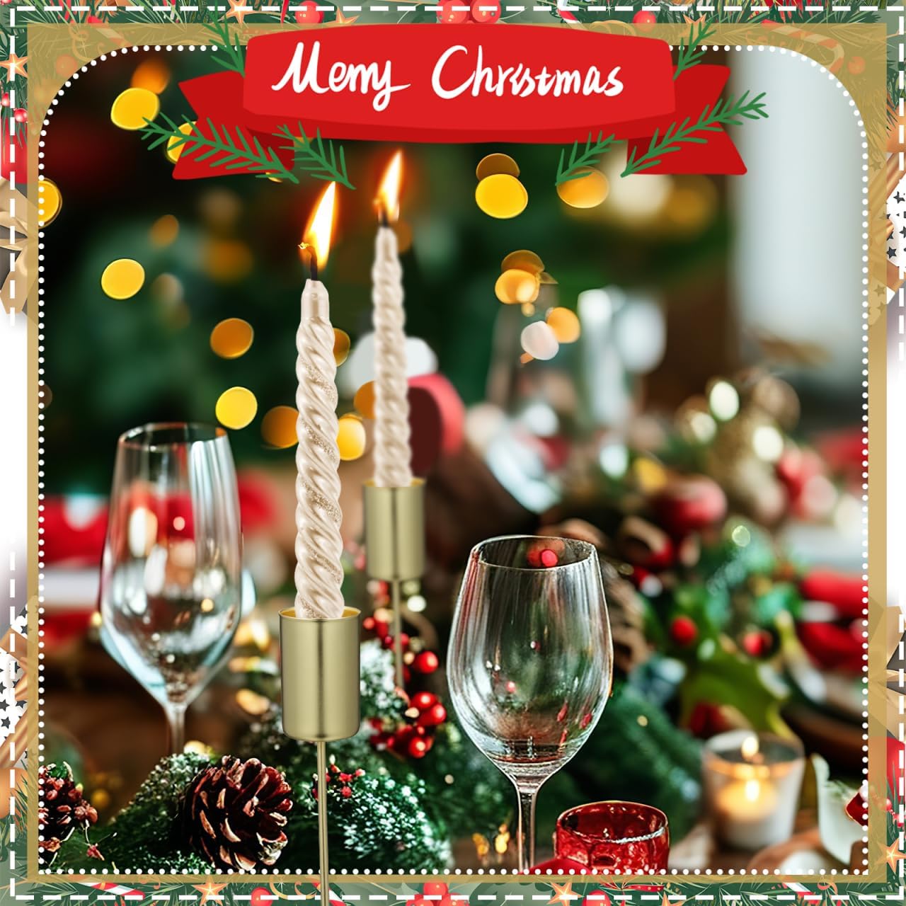 Skiennix Christmas Taper Candle Holders - Elegant Gold Liners for Pillar & Tealight Candles | 5 Pcs Set