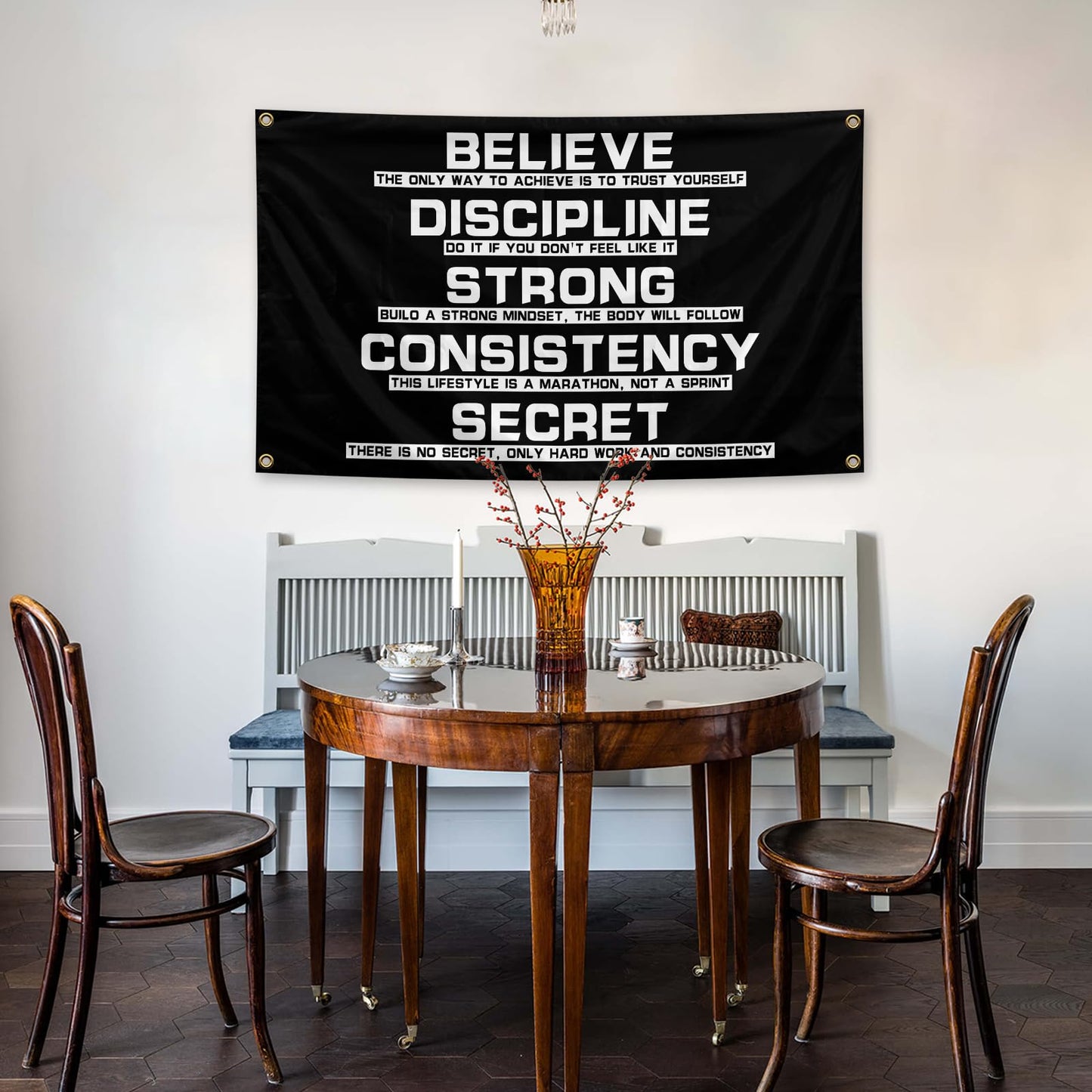 Believe Discipline Motivational Flag 3x5 Feet with 4 Brass Washers for College Dorm Study Man Cave Gym Office Bedroom Motivational Wall Decor. (Discipline Motivational Flag)