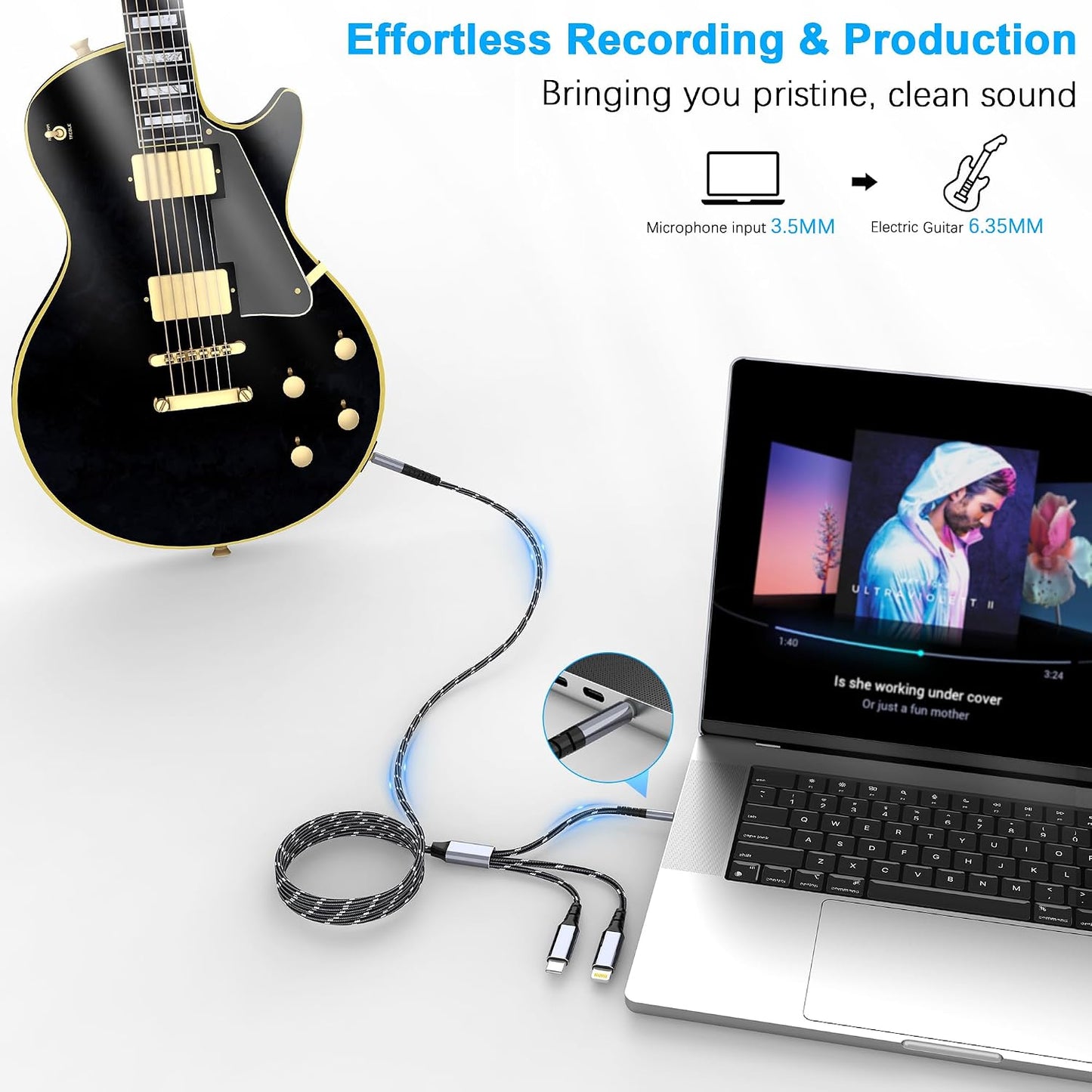 1/4 3 1 1/4 13 3.3FT Lightning to TRS Audio Stereo Cable, in to Male Aux Audio Cord Compatible with iPad, iPhone Pro