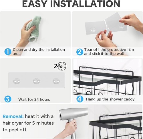 Lsnisni Shower Caddy Adhesive Hooks - Strong Waterproof Strips for No-Drill Bathroom & Kitchen Storage | 4 Pack