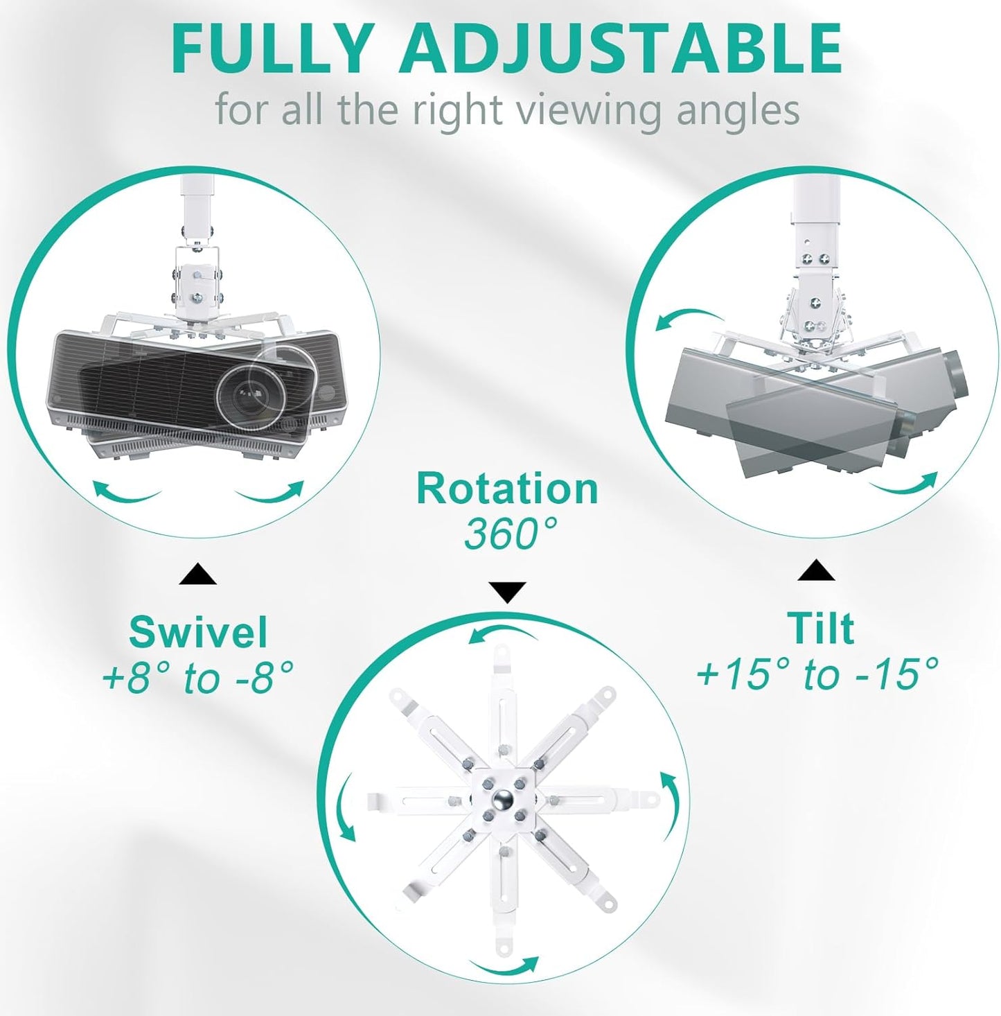 3-in-1 44lbs (PM-003-W), WALI Projector Mount Ceiling/Wall - Universal Bracket with Extension Pole, Height Adjustable