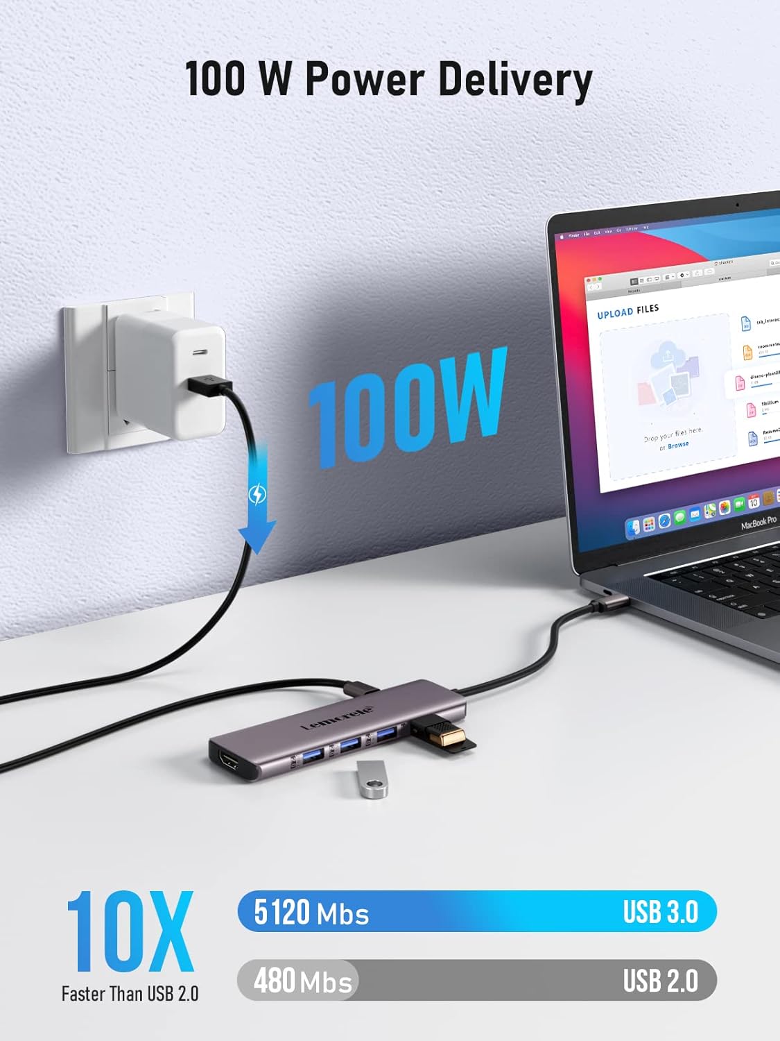 Lemorele 7 1 4K 3.0, 3*USB 2.0, 100W USB C Docking Station for Laptop, in USB C Hub with Dual HDMI, USB PD Suitable