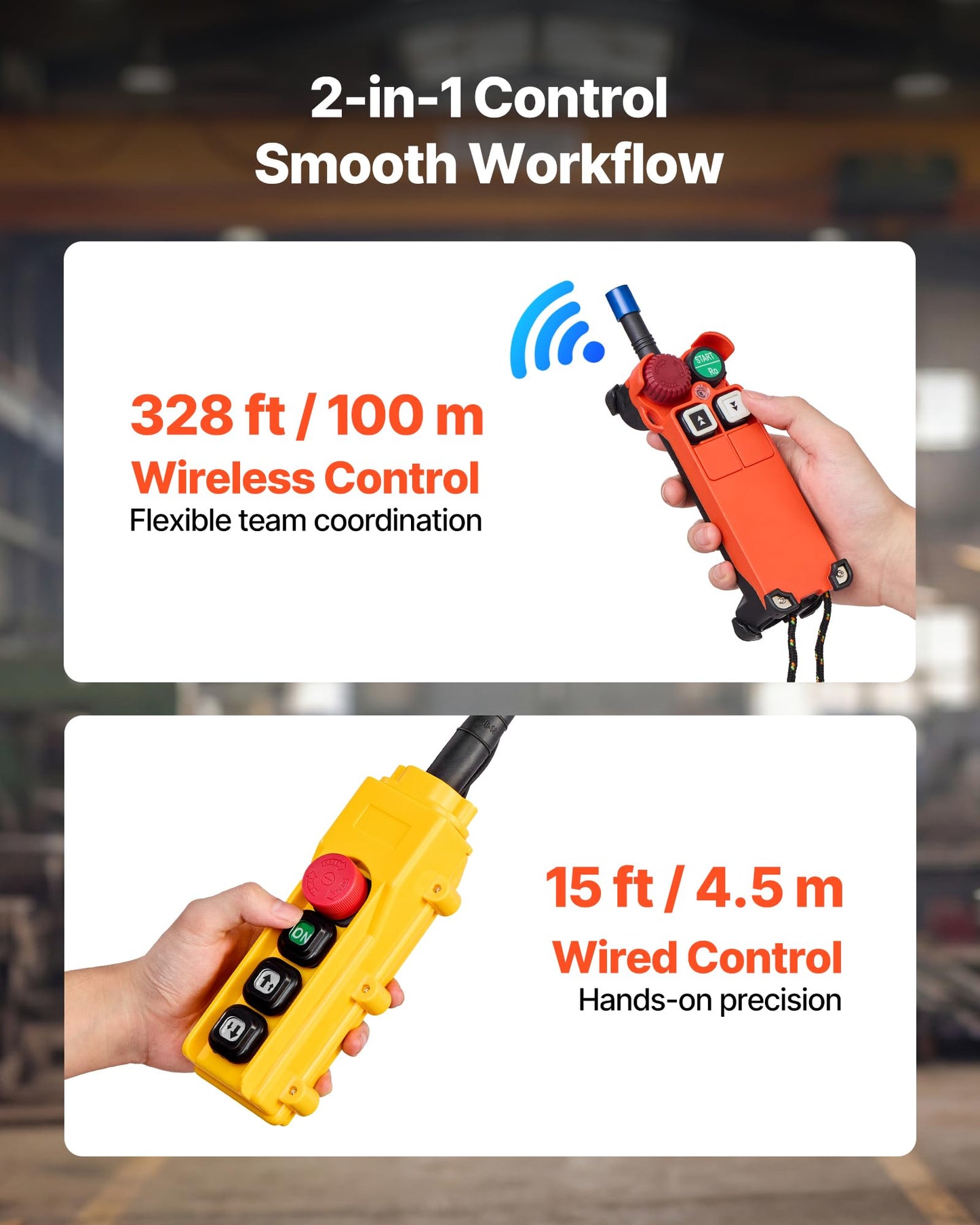 VEVOR 2200 lbs Electric Chain Hoist 2-Speed, 20 ft Lifting Height, 3-Phase 480V Overhead Crane with 328 ft Wireless & 15 ft Wired Remote Control, G80 2-Chain Hoist for Factory, Warehous, Garage