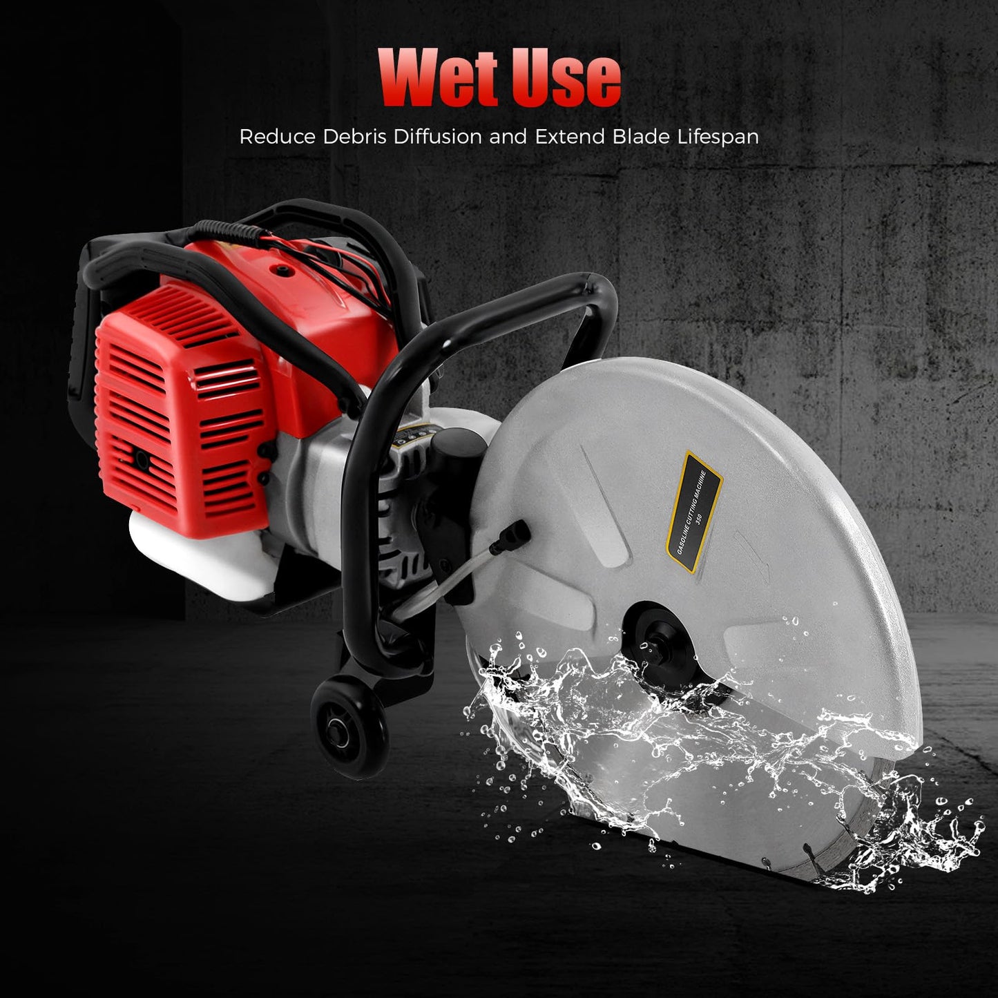 TITIDU Gas Concrete Cut off Saw 2 Stroke 52 CC Cement Masonry Wet Dry Saw Cutter+Blade Power Cutter 1400W