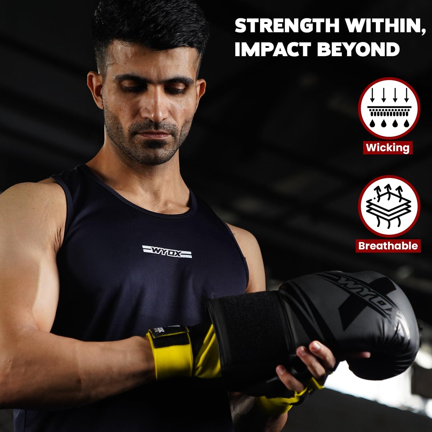 WYOX Gel Boxing Hand Wraps Inner Gloves for Men & Women, 80cm Quick Wrist Straps, Padded Knuckle Protection for Muay Thai Kickboxing, Hand Wraps for Boxing & Martial Arts (Glow Yellow, XS)
