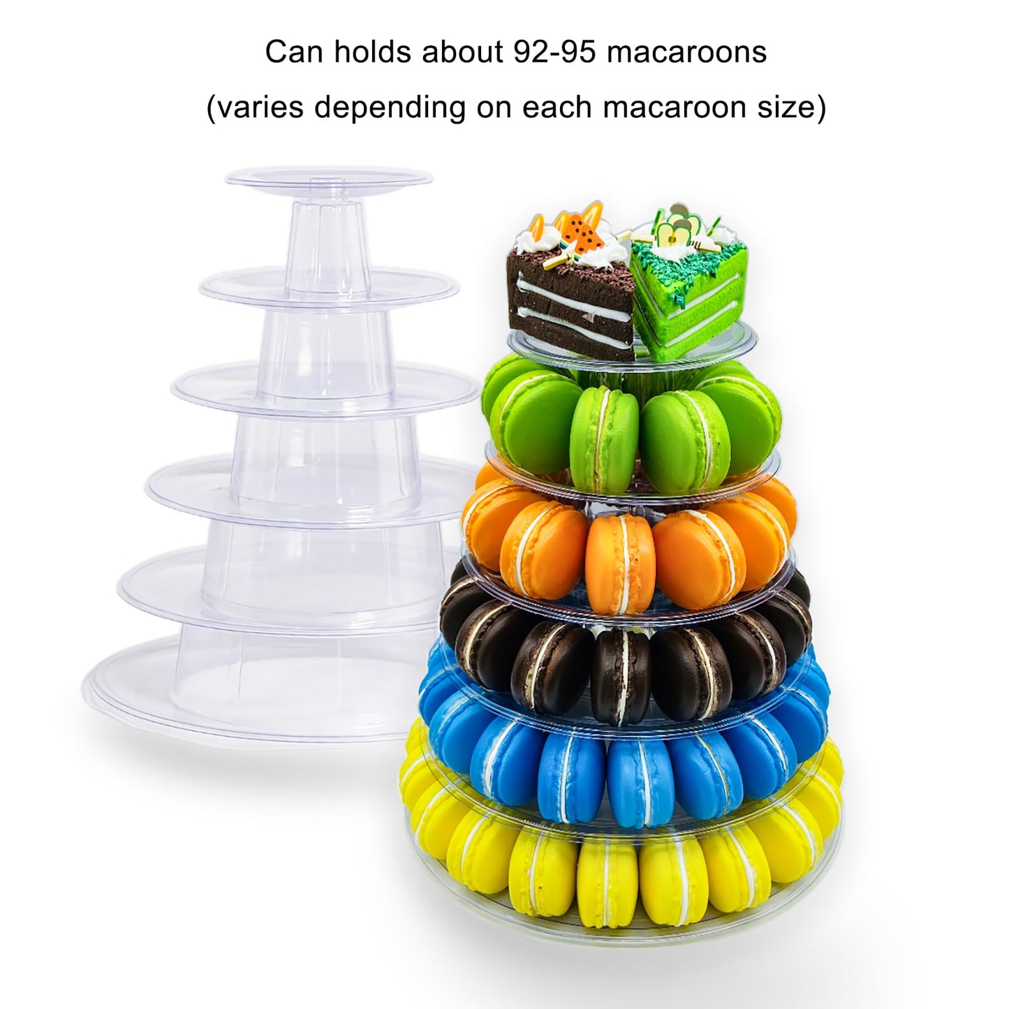 6 Tiers Macaroon Tower Stand, Round Macaron Tower Cake Display Rack Plastic Cupcake Stand Macarons Desserts Serving Tray for Birthday Wedding Party Decor (6 Tiers)