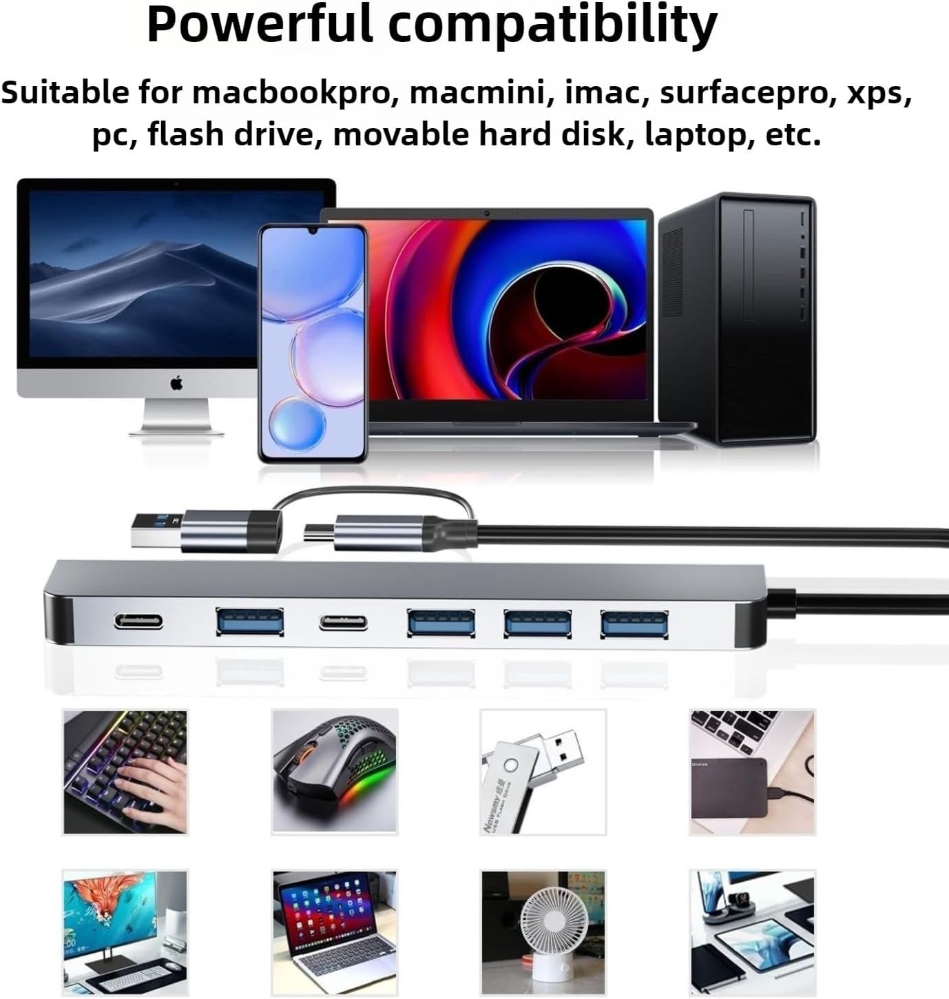 SkyeySnail 8 1, 3.0 2.0, 8 USB3.0 USB Hub in USB A/C to USB USB Ports Portable USB Splitter, USB Docking Station