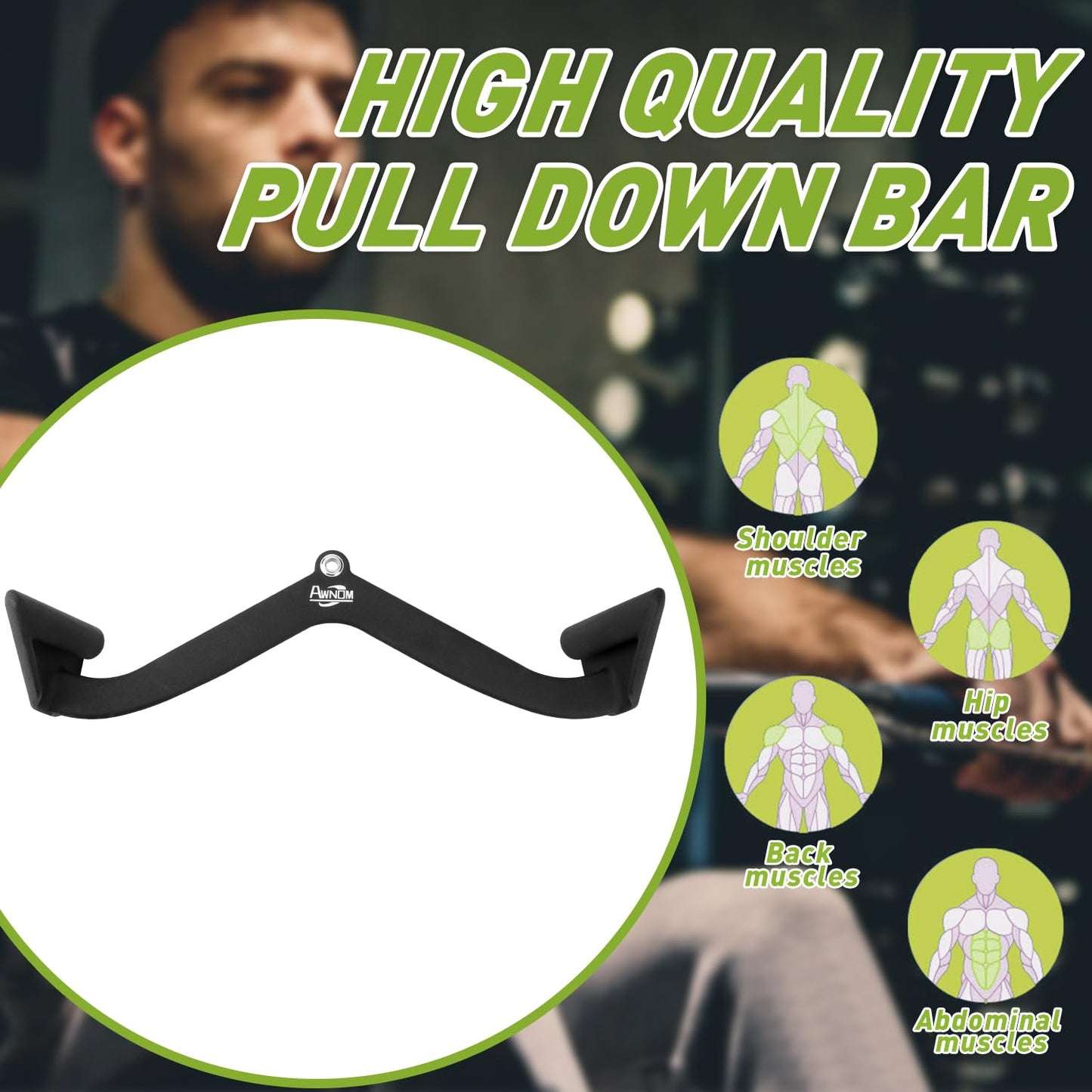 AWNOM LAT Pulldown Attachments for Cable Machines, Cable Machine Attachments for Home Gym T Bar V Bar LAT Pulldown Machines Attachments, Back Tricep Bar Strength Training Handle Grip (2pcs-C)