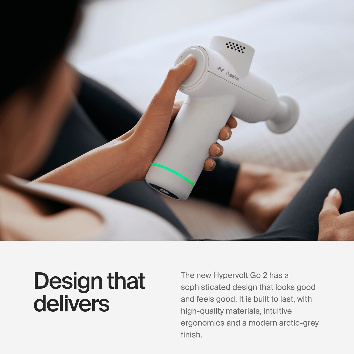 Hyperice Hypervolt Go 2 - Arctic Grey - Featuring Quiet Glide Technology - Handheld Percussion Massage Gun - 3 Speeds, 2 Interchangeable Heads - Helps Relieve Sore Muscles and Stiffness