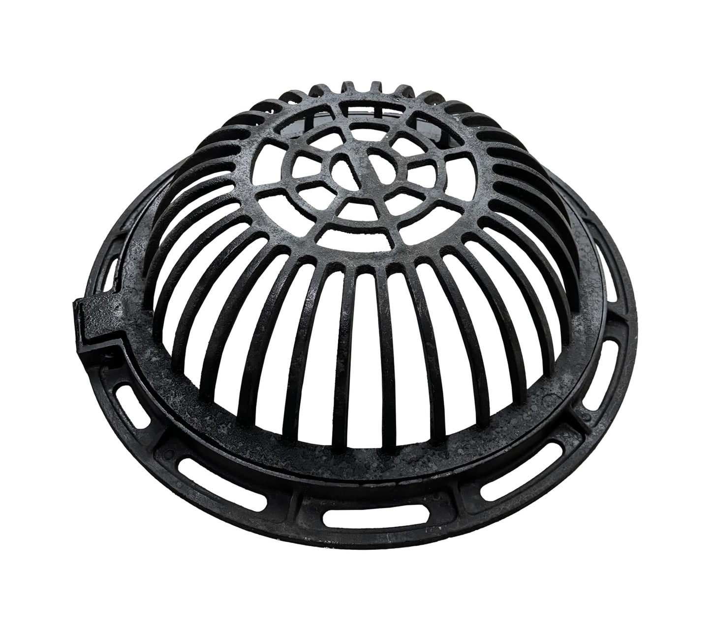 Natotela 20in Ductile Iron Atrium Drain Grate with Hinge and Frame, Dome Metal Overflow Relief Gully Grate with Bolted Down Base, Cast Iron Sewage Drain Grates for Garden,Yard,Lawn(Overall Size 23")