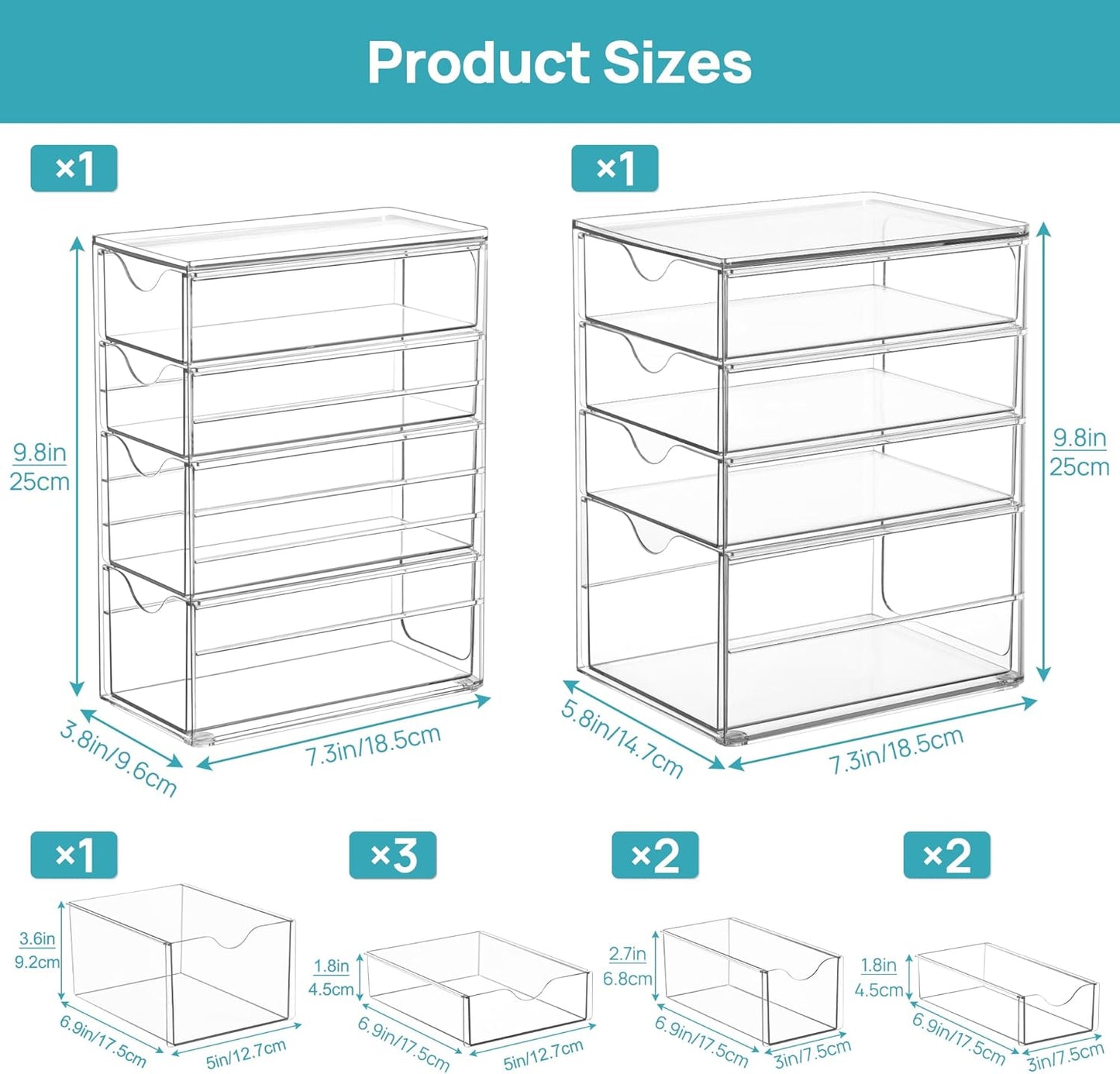 Vtopmart Acrylic Organizer - 8 Drawer Clear Makeup & Office Storage Solution | Dustproof Design