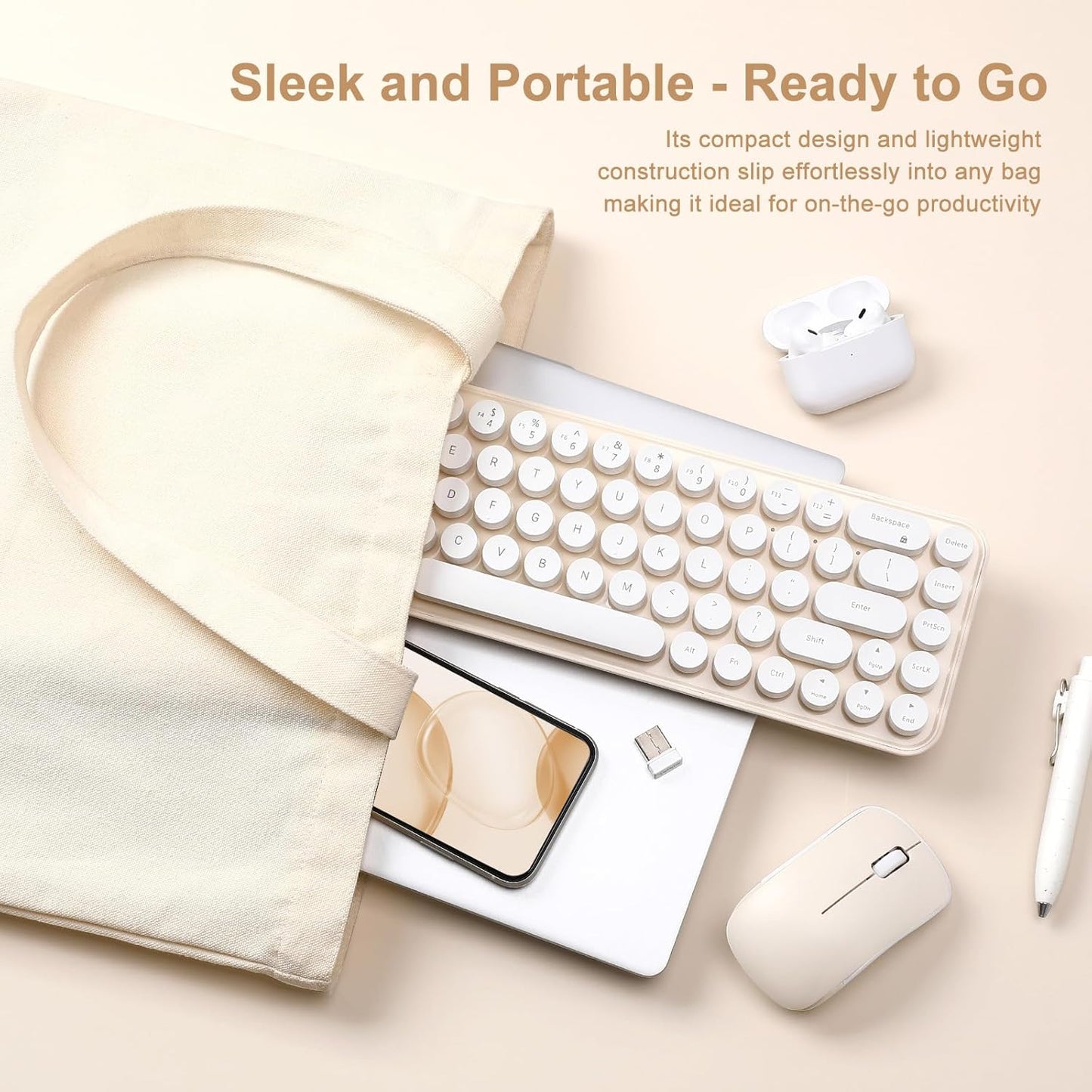 MIKIBY i68 2.4GHz WindowsxP/7/8/10 Wireless Keyboard and Mouse Combo, Retro Typewriter Style Keyboard with Round