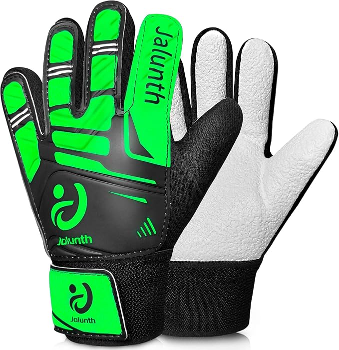 Jalunth Soccer Goalie Gloves Kids Youth Goalkeeper Field Player Gloves Boys Girls Training Grip Goal Keeper Glove Age 4-14 Years Old with Upgraded Anti-Skid Latex Palm