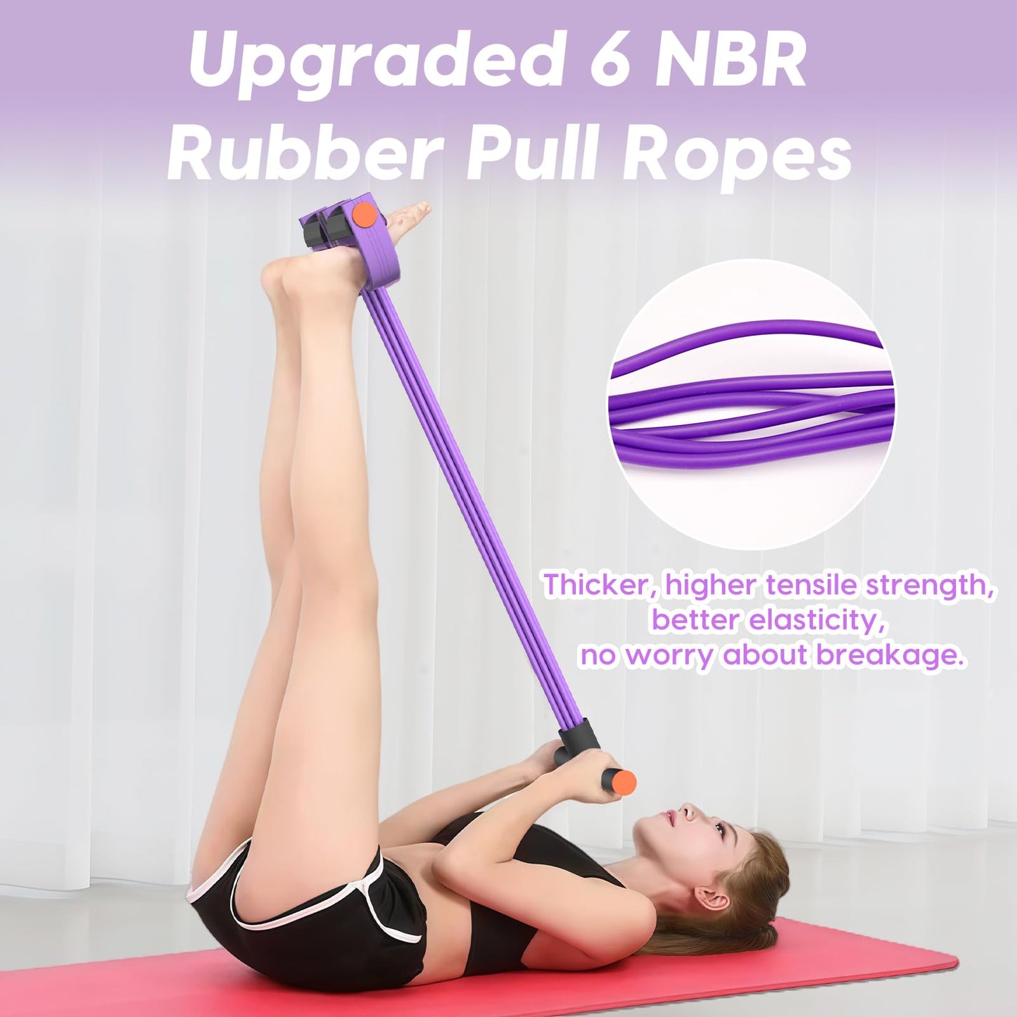 Pedal Resistance Band with Handle, 6-Tube Elastic Foot Pedal Resistance Band, Natural Rubber Ankle Puller Sit-up Exercise, Multifunction Fitness Band for Abdomen, Waist, Arm, Leg Stretching Training