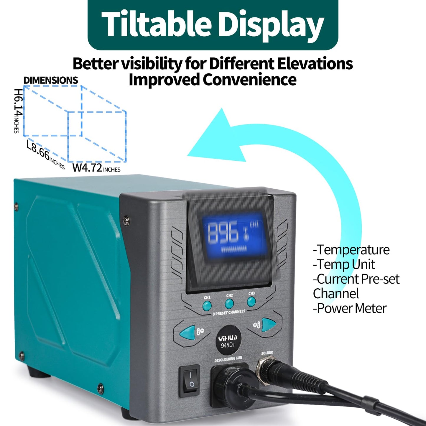 YIHUA 948D-I Desoldering Station 110W High Performance ESD-Safe with Temperature Control 716-896°F Adjustable, 3 Pre-set Channels, °C/°F Conversion, Auto Stand-by, Sleep Mode