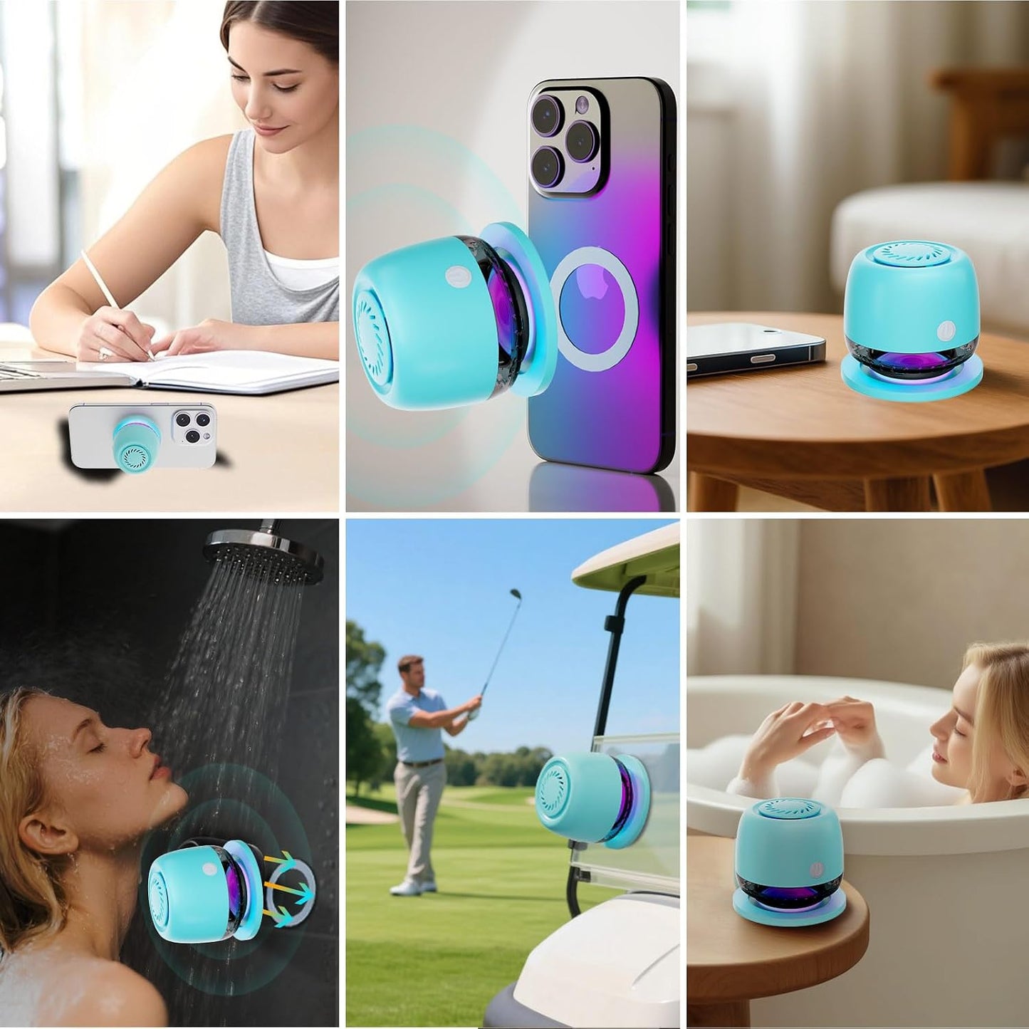 aipidmaga IPX67 6 Waterproof Shower Bluetooth Speaker,Magnetic Speakers,Wireless Induction Bluetooth Speaker with RGB