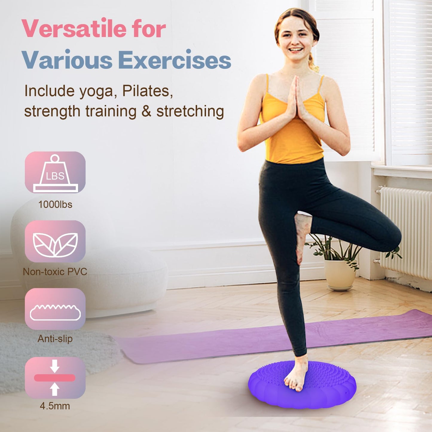 kisnbld Wobble Cushion, Extra Thick Wiggle Seat for Sensory Kids, Non-slip Balance Disc with Inflation Pump for Adults Core Strength, Posture Improvement & Physical Therapy (13.5in/34cm,1pc)