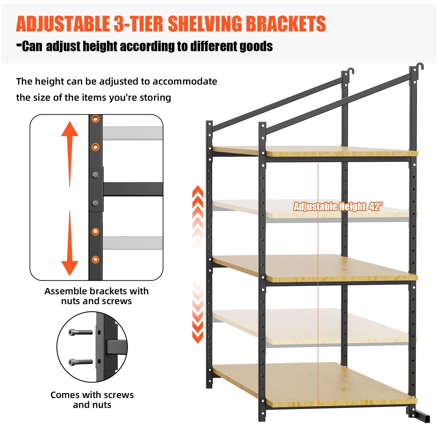 4 Pack Shipping Container Shelves Bracket with 60"(H) X 24"(W), DIY Adjustable 3-Tier Shipping Container Shelving for Heavy Duty Trailer Universal,1300LBS Capacity