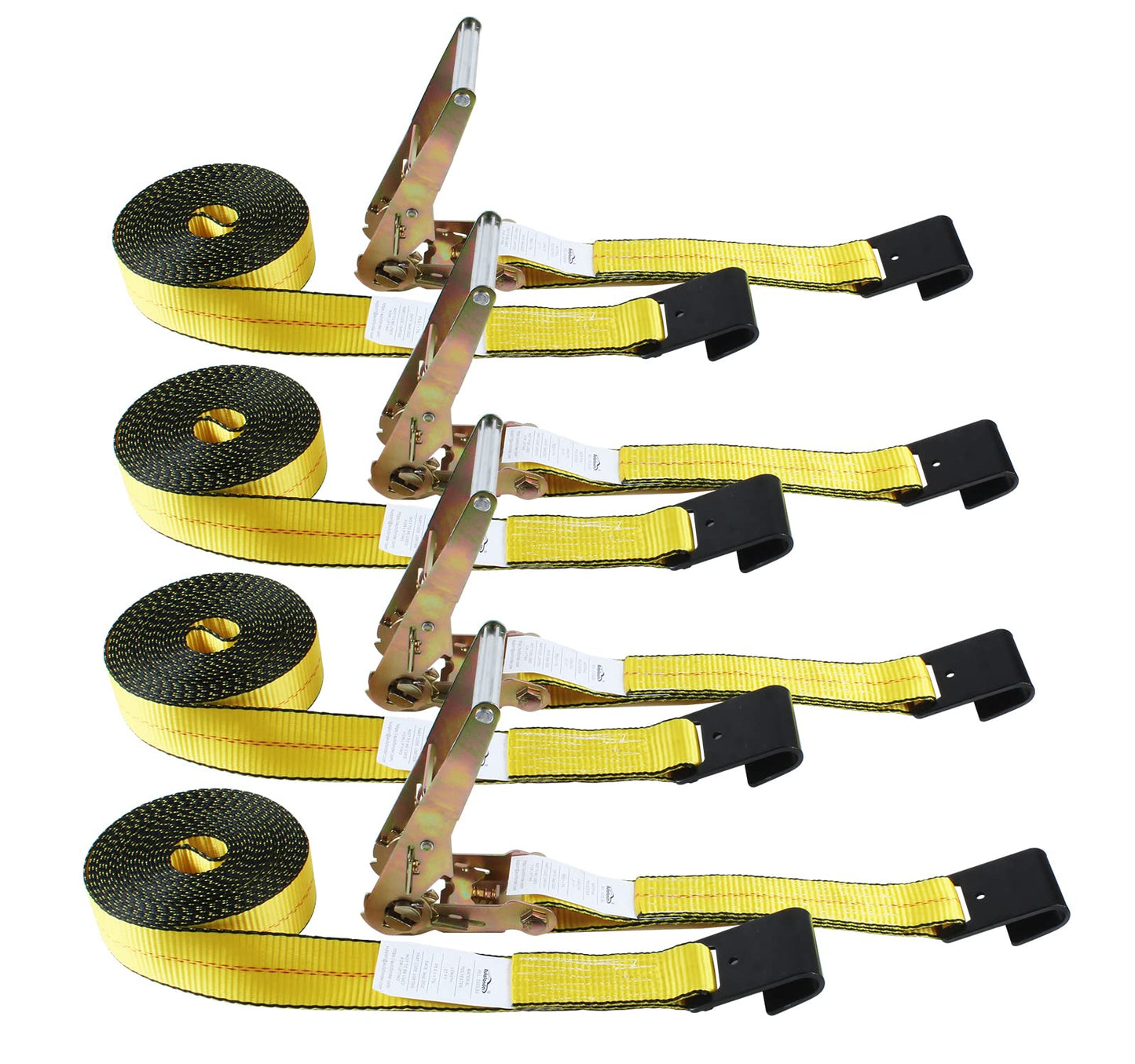Autofonder 4 Pack 2in x 27ft Flat Hook Ratchet Straps and 10 Pack 4in x 30ft Straps Flatbed 5400lbs