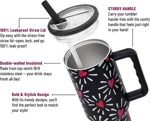 DLOCCOLD 40 oz Insulated Tumbler - Leak Resistant Water Bottle with Handle & Flip Straw | Car Cup Holder Friendly