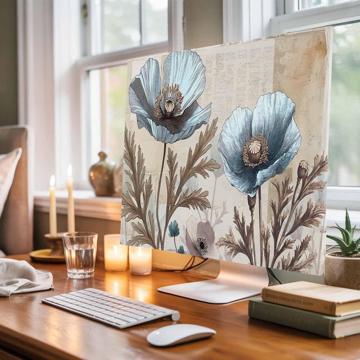 Singingin 85 Inch, Blue Broccoli TV Dust Cover Rustic Farmhouse Floral Retro Brown Plant Computer Monitor Cover