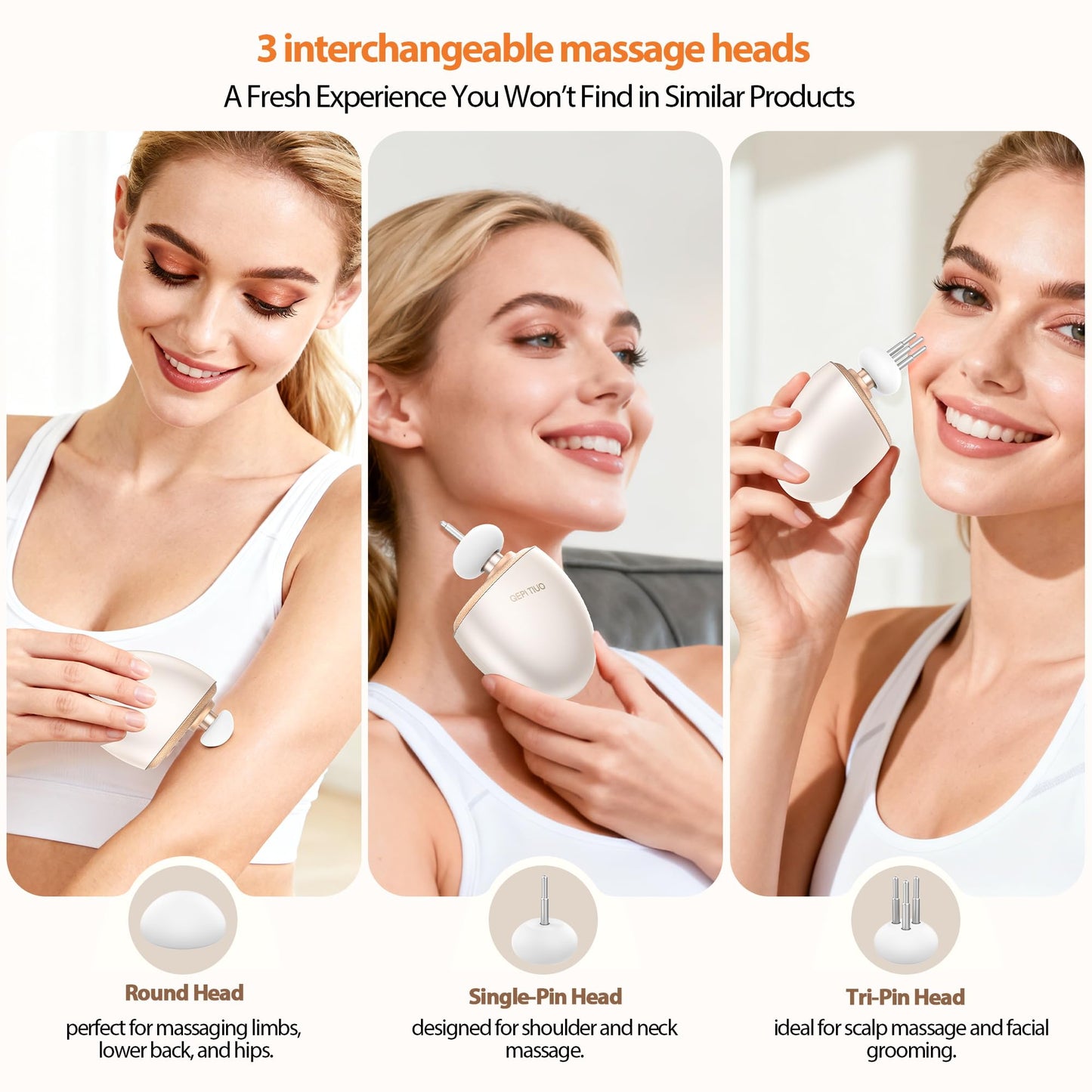 Mini Massage Gun,Designed by Japanese Experts,3-Pin Retractable Head (For Face & Scalp) + Round Head (For Muscle Groups),Percussion Deep Tissue Massage,4 Speed Settings,0.5lb,for Home/Gym,Ideal Gift