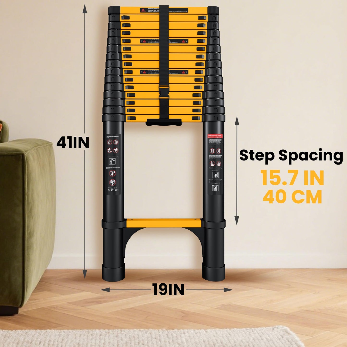 SINMEIRUN 20.3 FT Telescoping Ladder with Standoff Stabilizer, Aluminum Extension Ladder, 330 lbs Capacity, Multi-Purpose Collapsible Ladder for Home and Work; Yellow