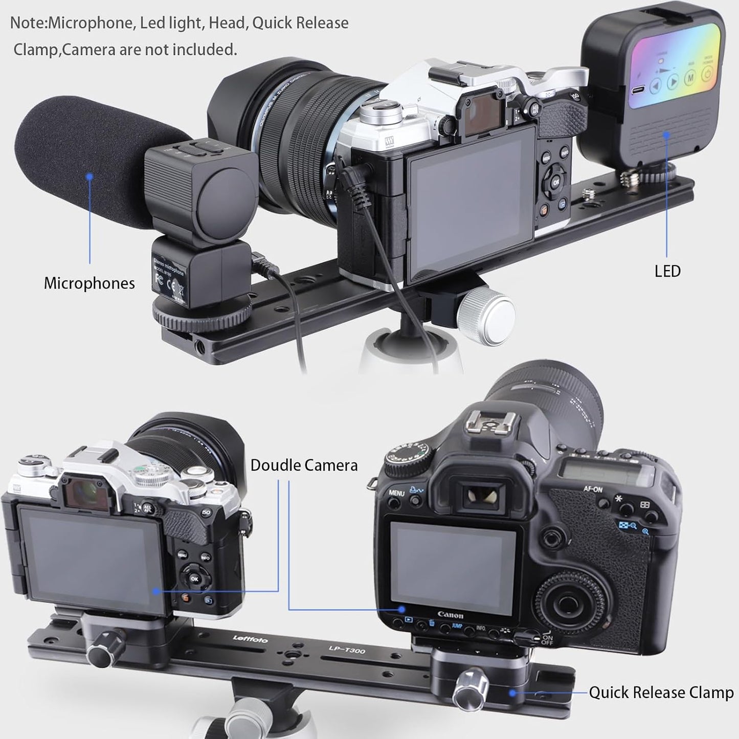 Leftfoto 300mm 1/4" 3/8" Dovetail Slide Rail,Arca Swiss Type Quick Release Plate with Locating Hole for ARRI,with More