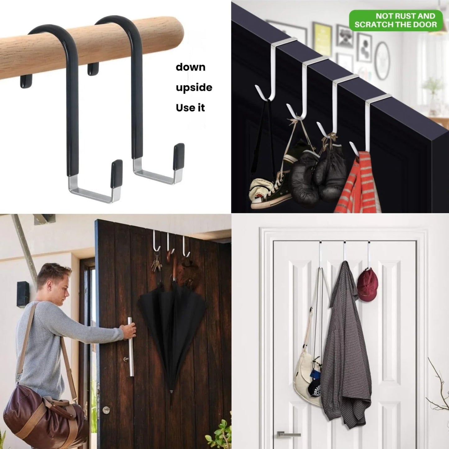 HANGZIGD Over The Door Hooks, Door Hangers Hooks,Extra Long 5" Rustproof Organizer Hook with Soft Rubber Padding, No-Scratch Design for Towels, Robes, Coats, Bags (12 Pack Black)