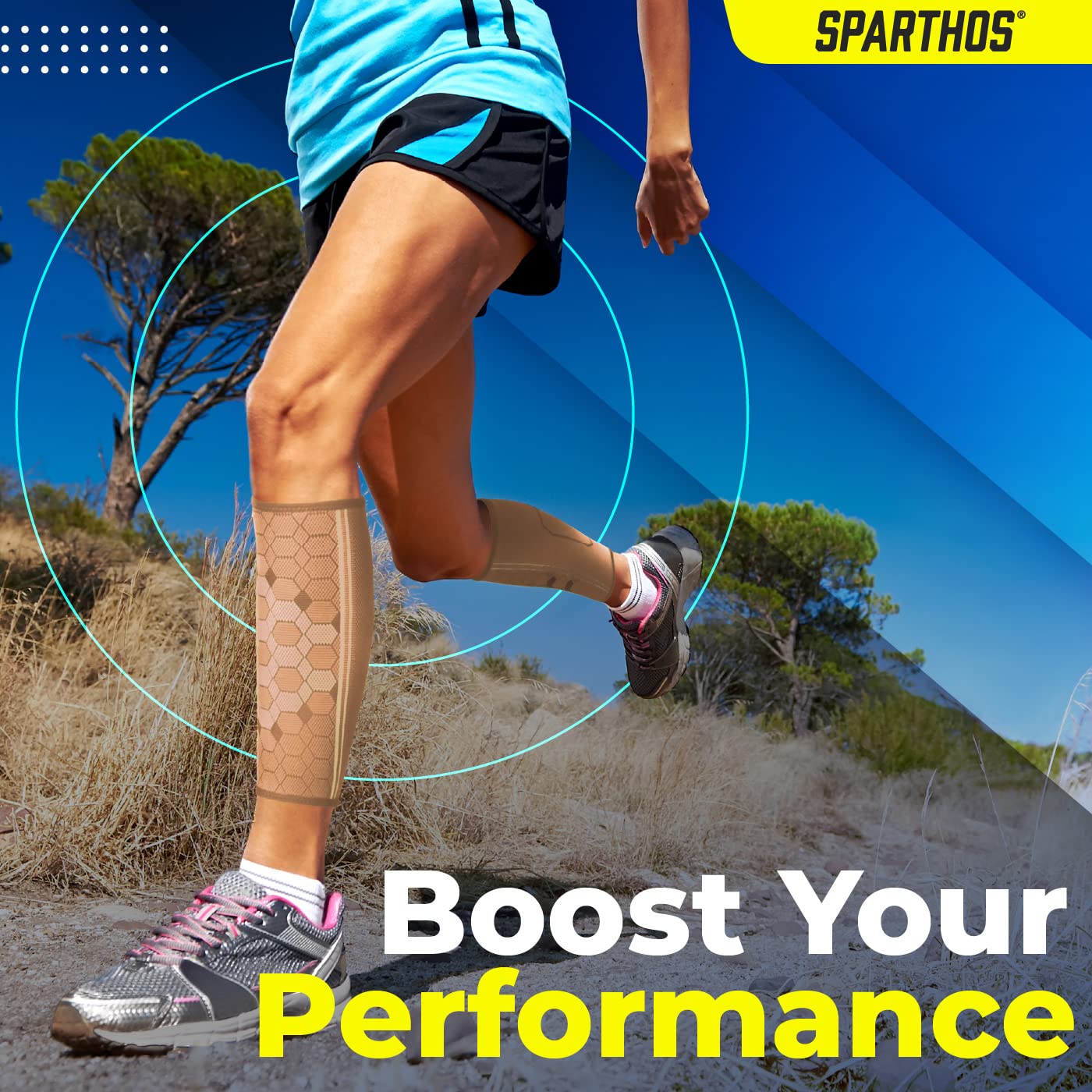 Sparthos Calf Compression Sleeves (Pair) – Leg Compression Socks for Men and Women – for Shin Splint, Calf Pain Relief, Air Travel Flight, Nurses, Maternity Basketball Football Soccer (Beige-L)