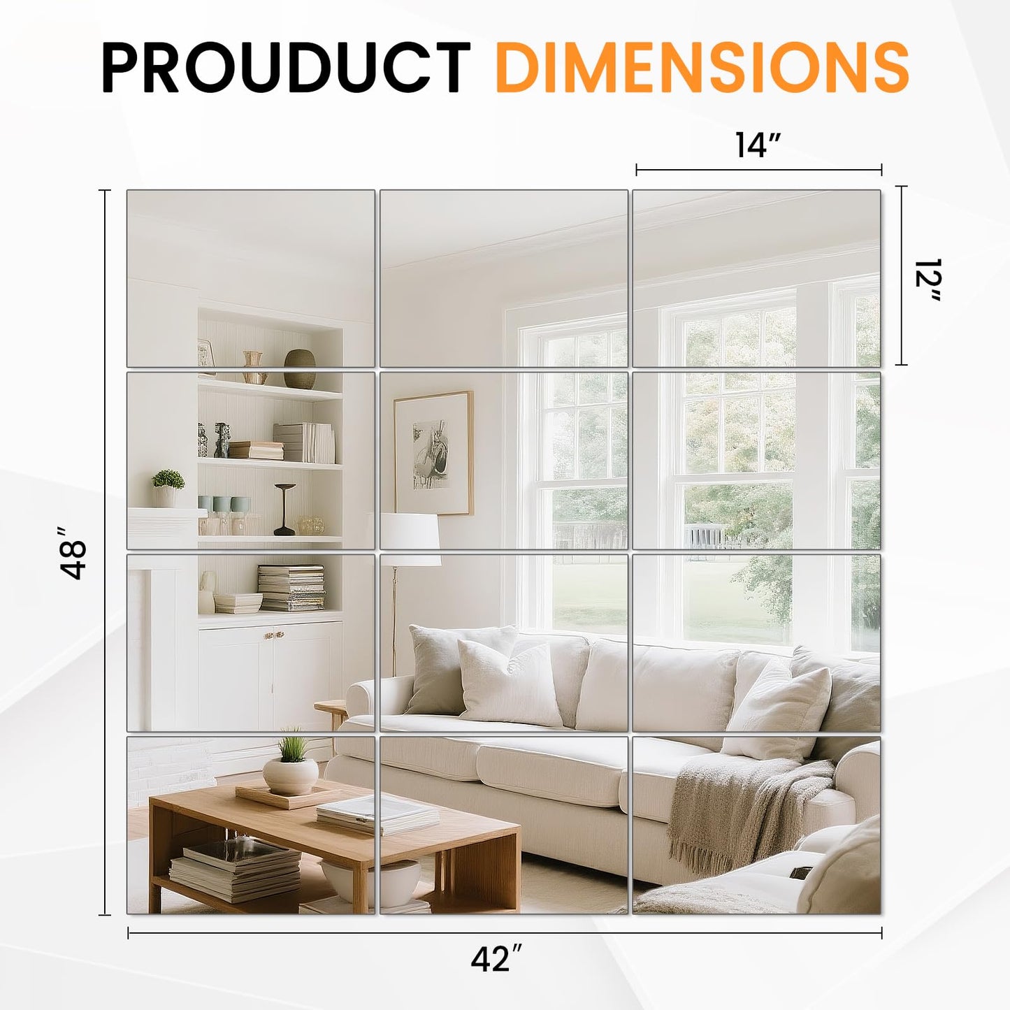 yuzeyurun 12Pcs 12″×14″ Glass Gym Mirror for Home Gym, HD Wall Mirror Tiles for Home Gym, Bedroom, Living Room, Door, Closet