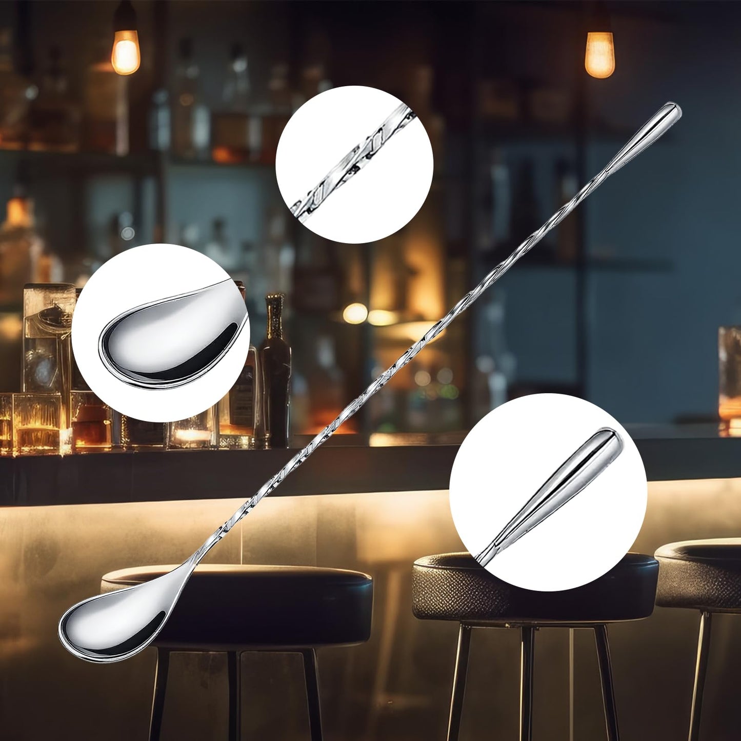 Boao 8 Pcs 12 Inch Cocktail Spoon Coffee Spoons Bar Stirring Spoon Long Handle Stainless Steel Cocktail and Coffee Mixing Tool for Homemade Barista/bartender (Silver)