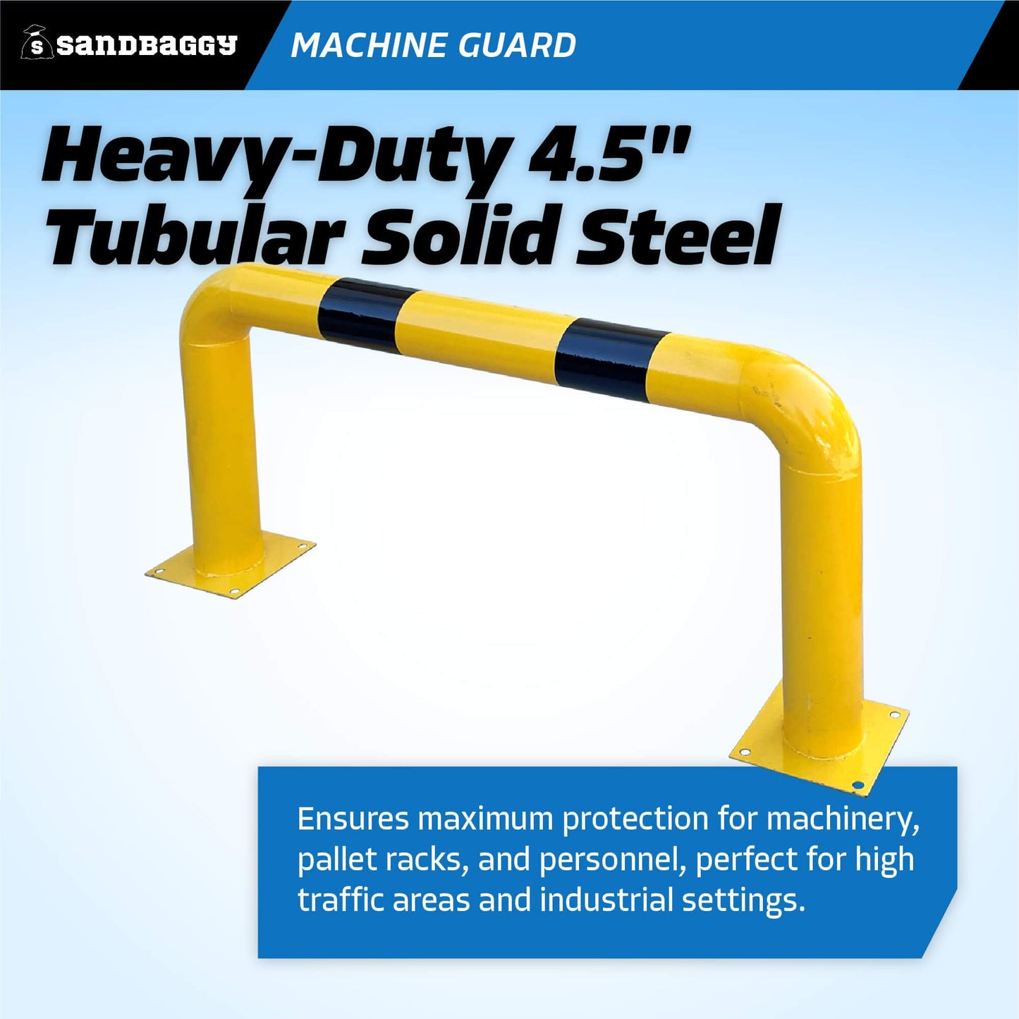Sandbaggy High Profile Machine Safety Guard (24" H x 48" L) - Fixed Industrial Barrier Guards - Vehicle Impact Protection - Yellow Finish (1)