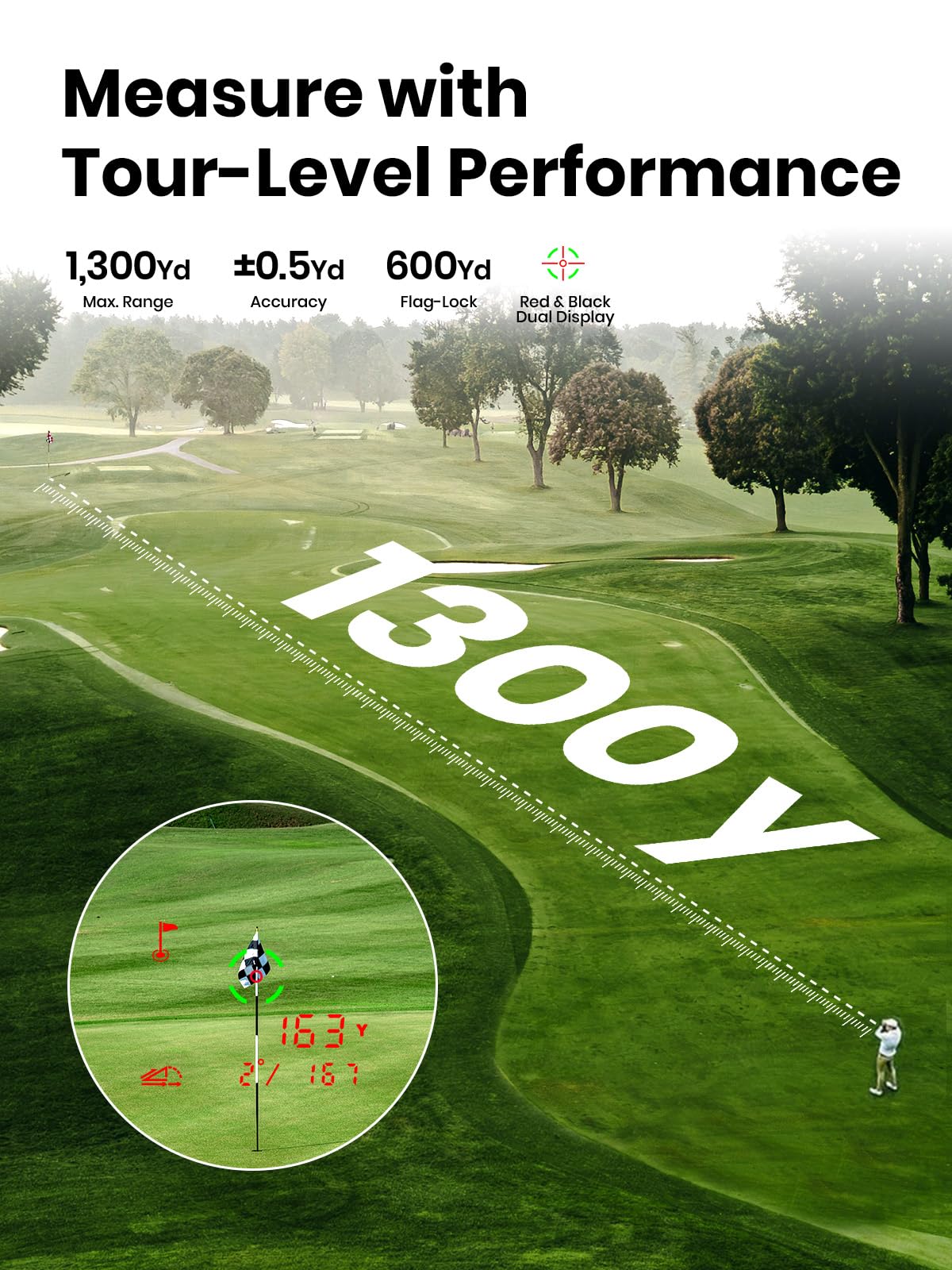 MILESEEY GenePro G1 Touchscreen & GPS Rangefinder with Slope, 43000+ Preloaded Courses, 1300 Yards Laser Range Finder Golf with Red & Green Display, 0.1s Flag Pole Locking Vibration, 6X Magnification