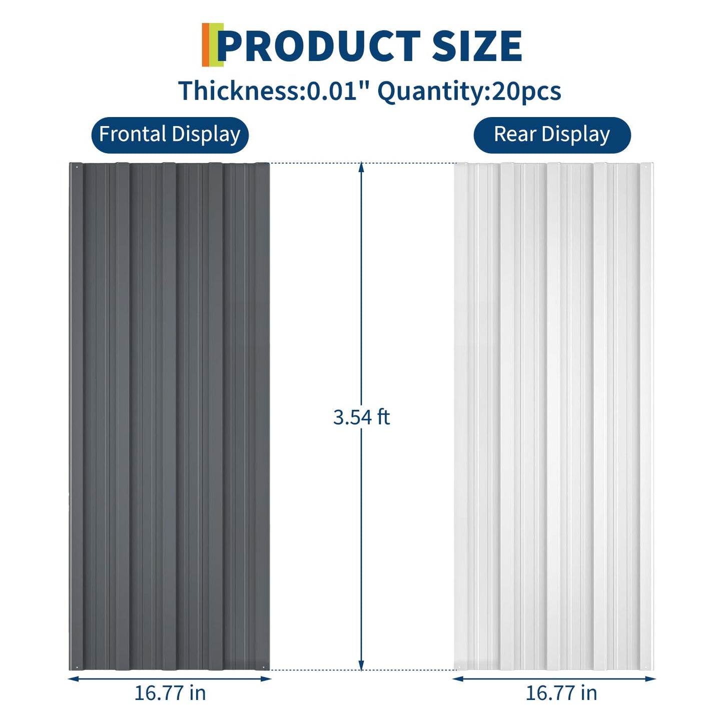 GarveeLife 20Pcs Metal Roofing Panels for Carport, Heavy Duty Metal Carport Kits, Galvanized Steel Corrugated Panels, for Patio Outdoor Garden, 42.52 in x 16.77 in