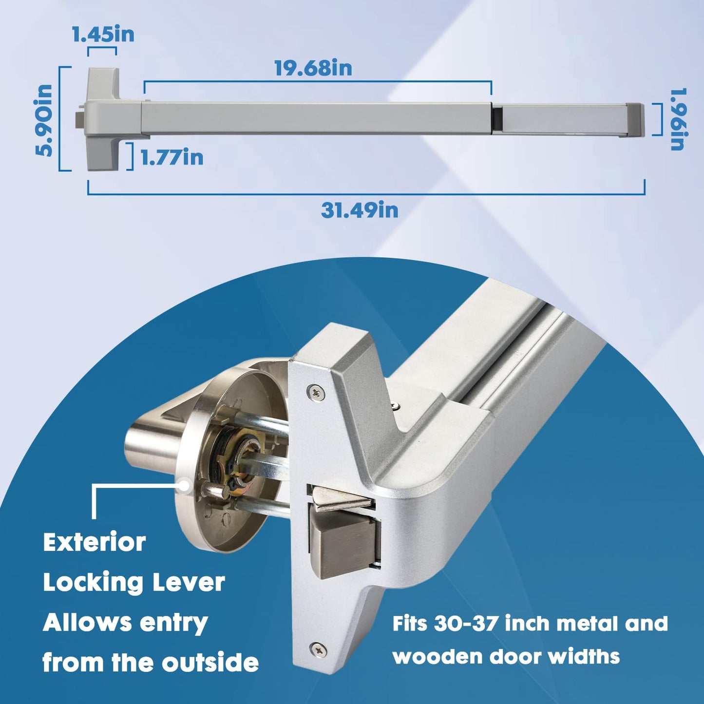 Suermany Commercial Door Push Bar Panic Exit Device with Exterior Lever, 32" Stainless Steel Panic Bars for Exit Doors, Aluminum Silver