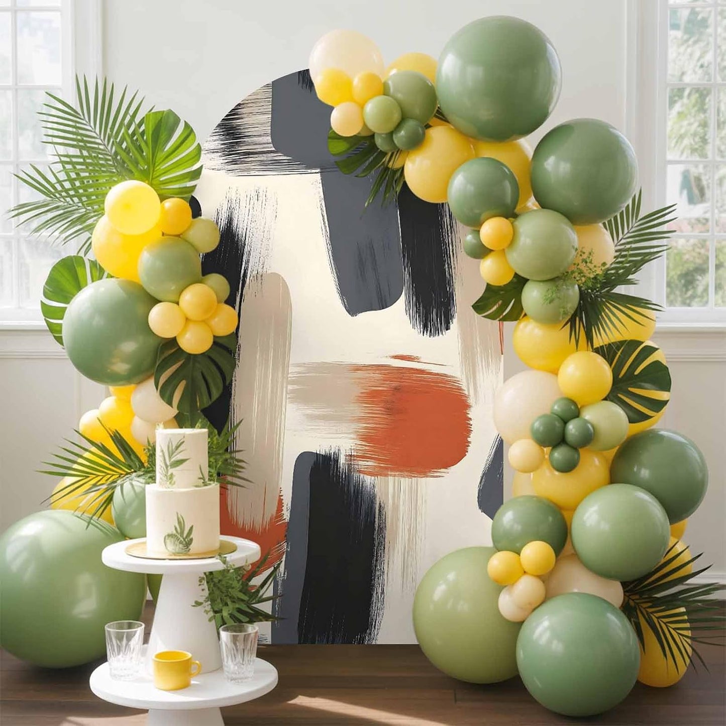 Jnbasdffb 6.6 Black Geometric Wedding Arch Cover, Stretchy Spandex Arch Backdrop Stand Covers FT, Grey Abstract Oil