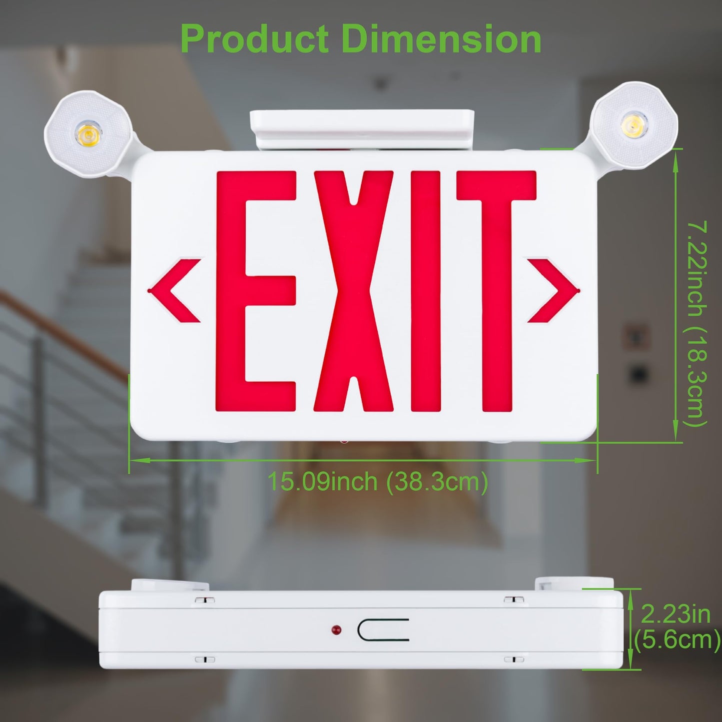 Gruenlich Red Exit Sign with Emergency Lights, 2 Adjustable LED Heads and Backup Battery, UL 924, AC 120/277V, Commercial Hardwired Exit Light for Business, 2 Pack